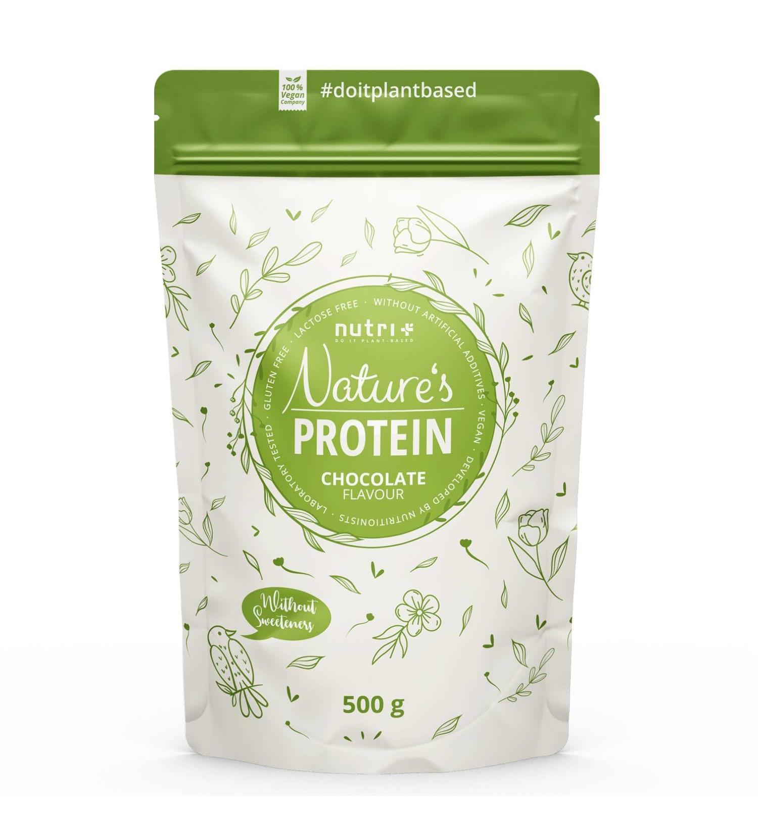  Nutri + Nutri+ Natural Protein Powder Chocolate 500g - natural protein powder without sweeteners lactose sugar & milk - plant-based protein powder - CHOCOLATE flavor - Buy Online on GoSupps.com