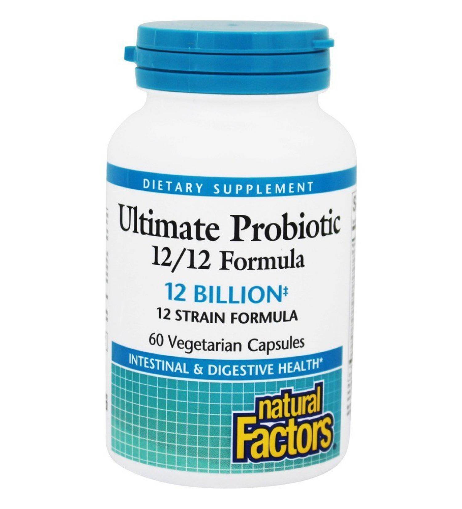Natural Factors Ultimate Probiotic 12/12 Formula - Digestive Health Support Supplement with Probiotics - Immunity & Gut Health Support Supplement - 60 Vegetarian Capsules (60 Servings) 60 Count (Pack of 1)