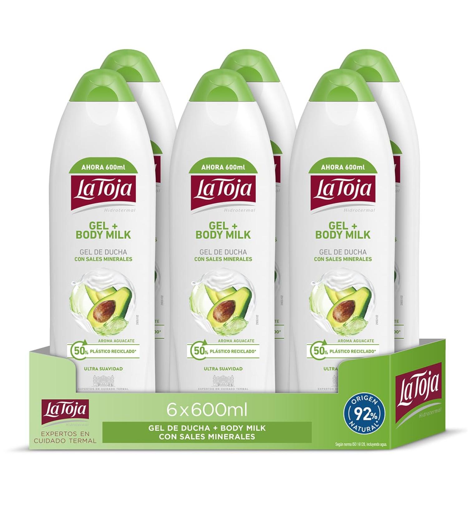 La Toja La Toja Avocado Shower Gel & Body Milk Pack of 6 x 600 ml (3600 ml) Radiant Soft and Healthy Skin Intensive Skin Care 4050 g