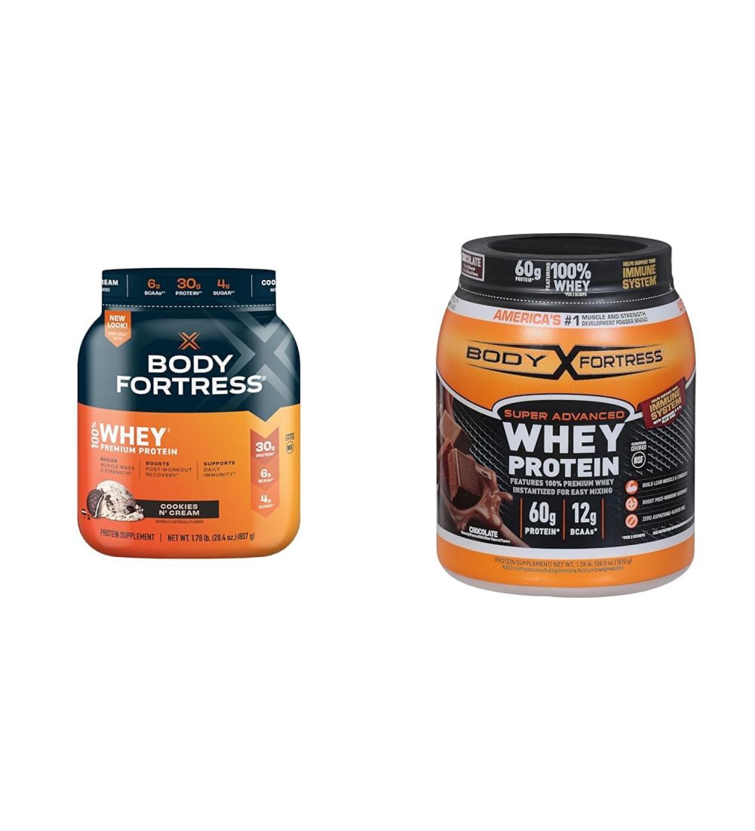 Body Fortress 100% Whey Premium Protein Powder Cookies N' Cream 1.78lbs (Packaging May Vary) & 100% Whey Premium Protein Powder Chocolate 1.78lbs (Packaging May Vary) Cookies & Cream + Chocolate 3.56 Pound (Pack of 2) - Buy Online on GoSupps.com