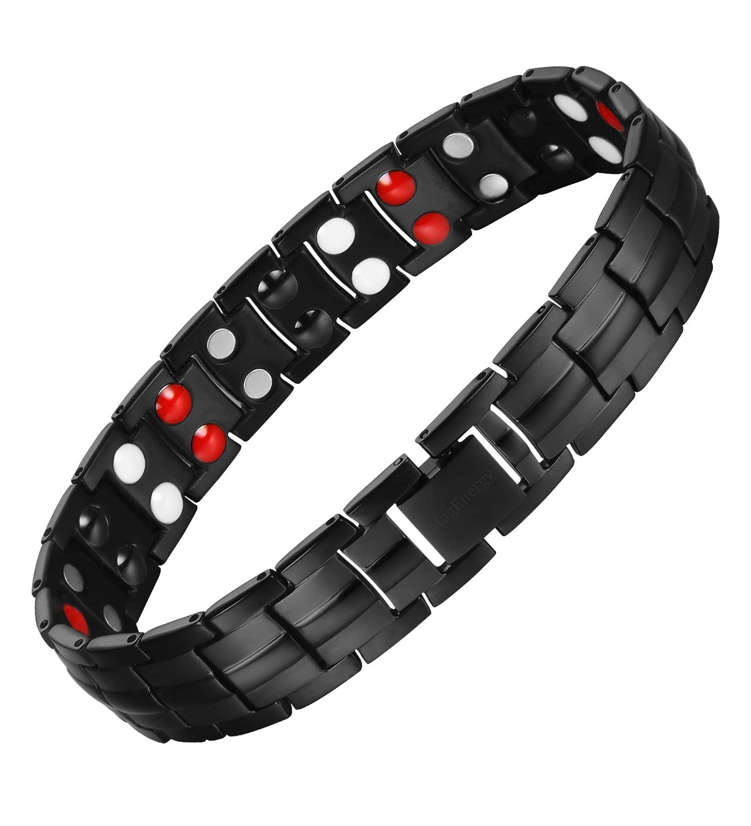 MagEnergy Titanium Steel Magnetic Bracelet for Men | Ultra Strength Double Row Magnets | Adjustable Links Removal Tool | Jewelry Gift Box | Black - Buy Online on GoSupps.com