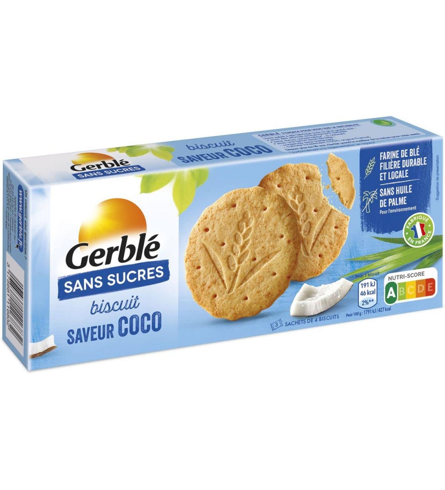 Pack of 6 units *** GERBLE Coconut flavored biscuits without sugar freshness sachets 3x4 biscuits 132g*** i.e. a box format of 6 units ***
