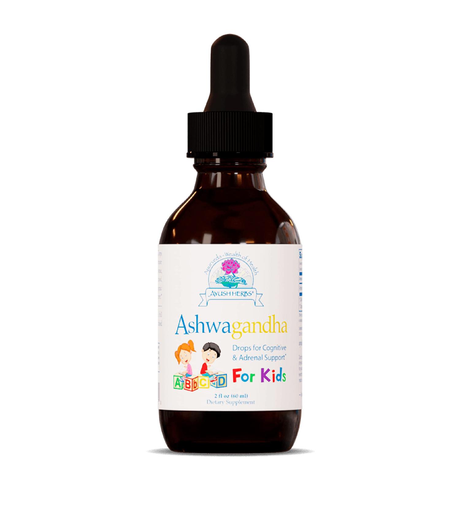 Kids Ashwagandha Drops by Ayush Herbs - 100% Natural Ayurvedic Supplement - 2 Ounces - Buy Online on GoSupps.com