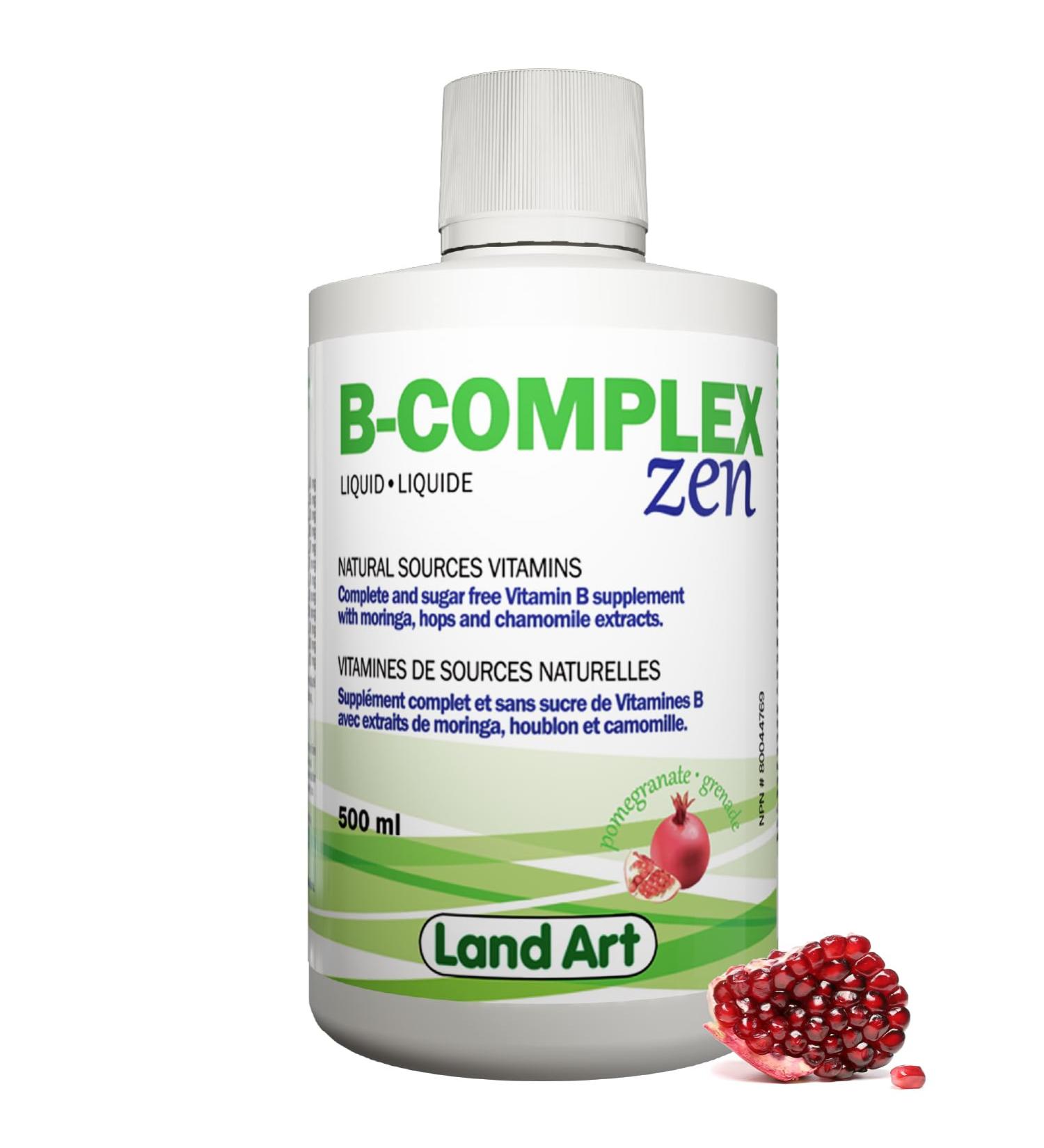 B-Complex Zen Helps to Relieve Stress - Complete & Well-Balanced Natural Formula with Hops Chamomile & Moringa Fast Absorption 500ml Vegan- Non-GMO Gluten Free Sugar Free - Made in Canada - Buy Online on GoSupps.com