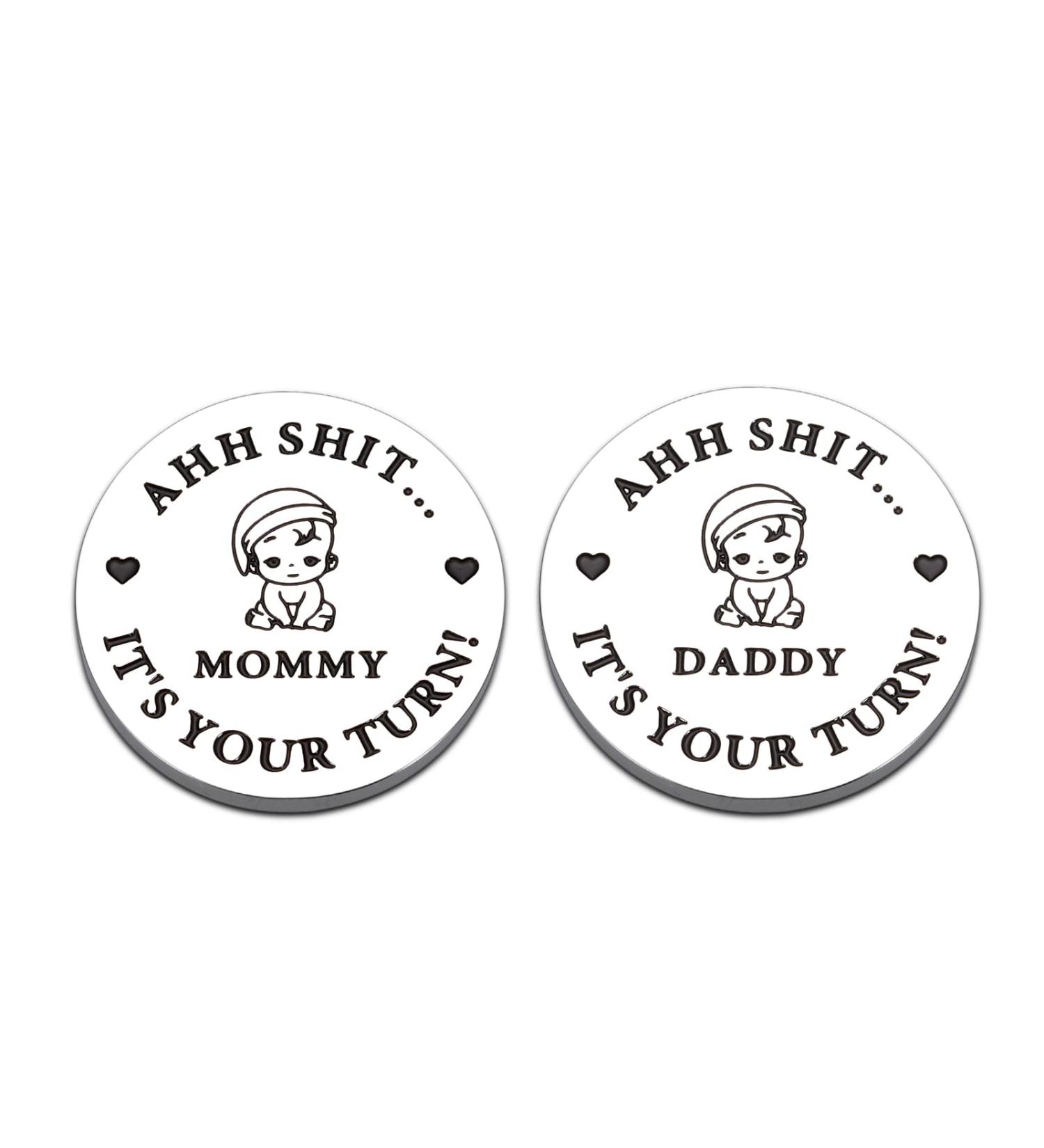 New Dad Mom Decision Coin - Funny Baby Gift for First-Time Parents | Pregnancy Announcement and Baby Shower Gift for New Moms and Dads | Perfect Father's Day Present - Buy Online on GoSupps.com