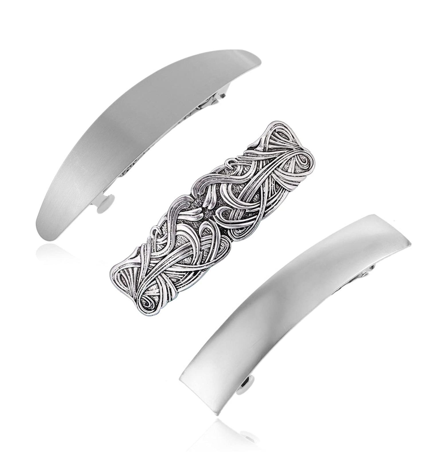 XHBTS 3-Piece Handmade Silver Hair Clip Barrette Set - French Style Metal Hair Pins for Women and Girls - Buy Online on GoSupps.com