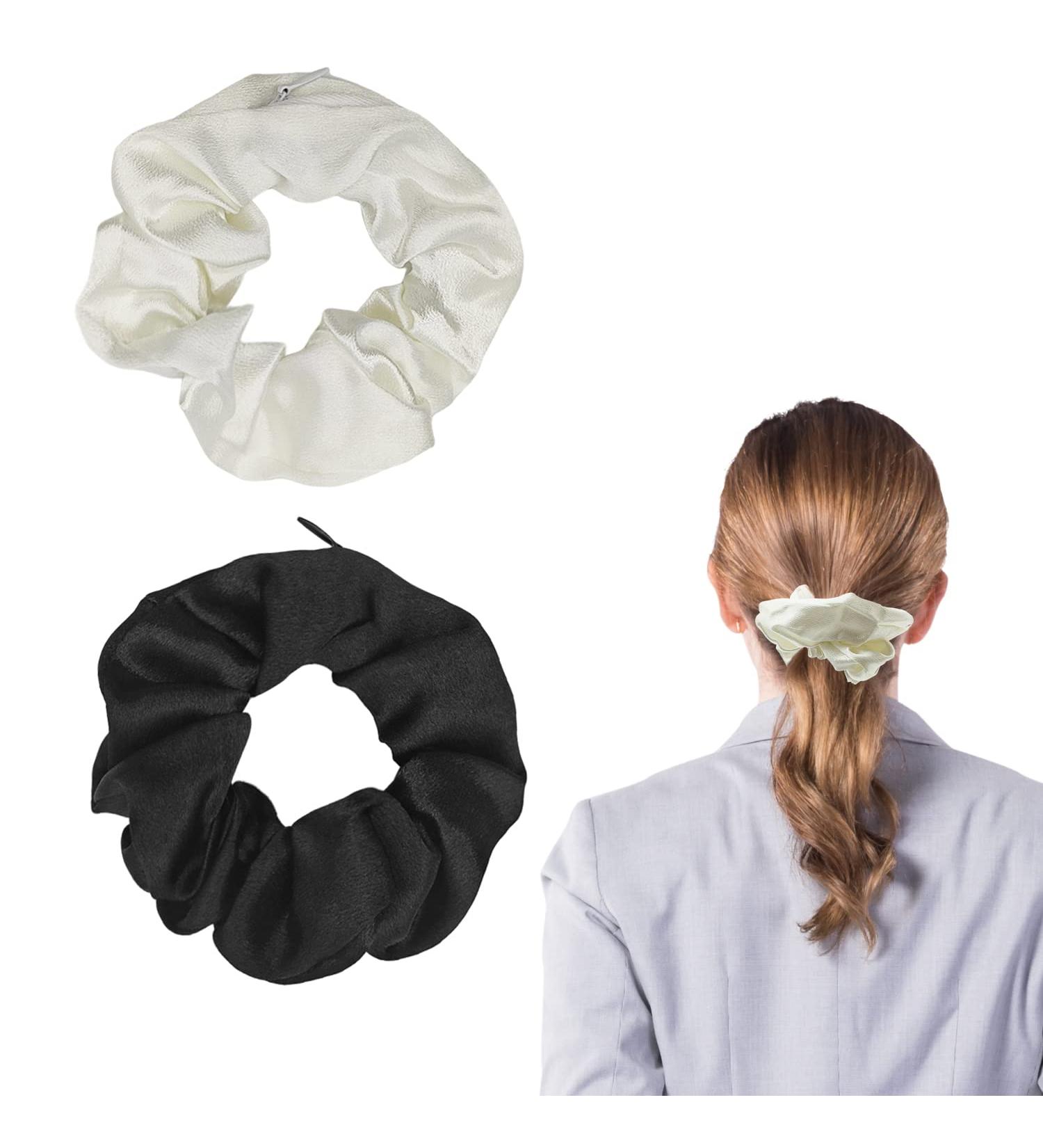CHEERYMAGIC Satin Hair Scrunchies Set Elastic Hidden Pocket Hair Ties Hair Bands for Women Girls Gift Hair Accessories A9LLDCFQ (Black & White) - Buy Online on GoSupps.com