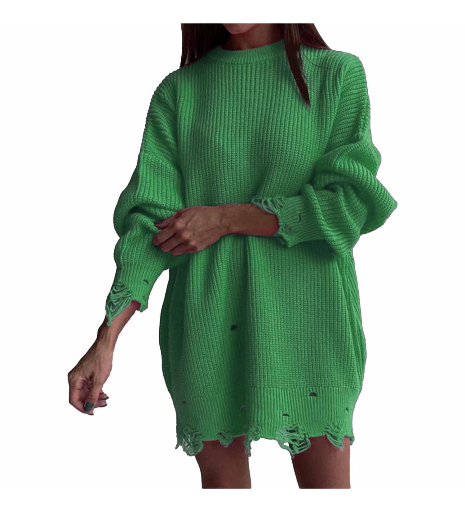 Shop Creoqiji Women's Sweaters & Knitted Jackets - Autumn/Winter Collection Lace Green Medium Length Loose Fit Circular Neckline - Buy Online on GoSupps.com