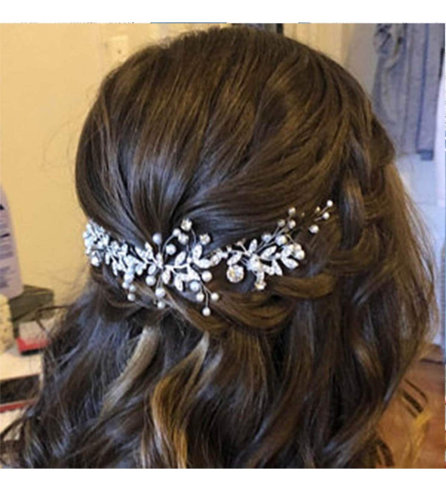 Unsutuo Crystal Bridal Headband - Silver Rhinestone Hair Vine with Pearls for Women and Girls - Buy Online on GoSupps.com