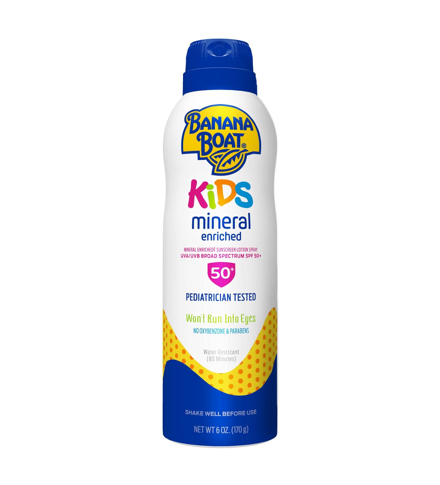 Banana Boat Kids Mineral Enriched SPF 50 Sunscreen Spray 6oz - Reef Friendly, Won't Run Into Eyes - White, Broad Spectrum Protection - Pack of 1 - Buy Online on GoSupps.com