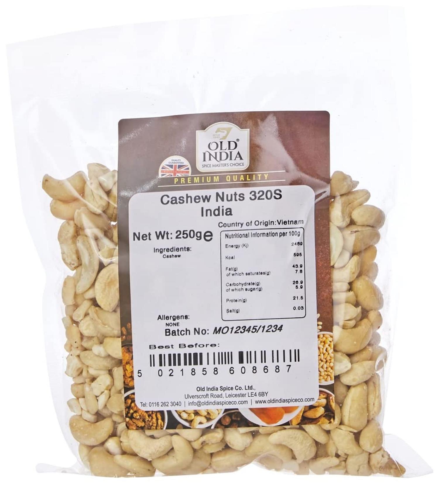 Old India Cashew Nuts 320S India 250g - Premium Quality Cashews 250g Pack - Buy Online on GoSupps.com