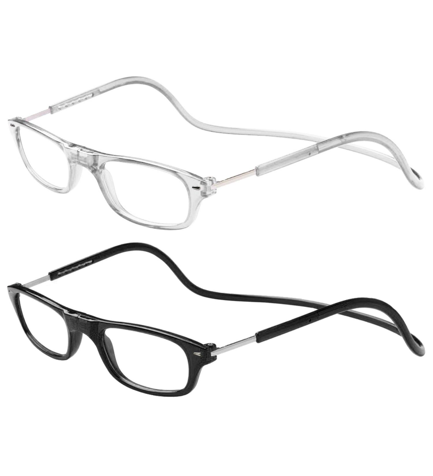 TBOC Pack Reading Glasses for Men & Women 2 Units +1.50 Diopters Transparent & Black Foldable Magnetic Closure Ideal for Presbyopia - Buy Online on GoSupps.com