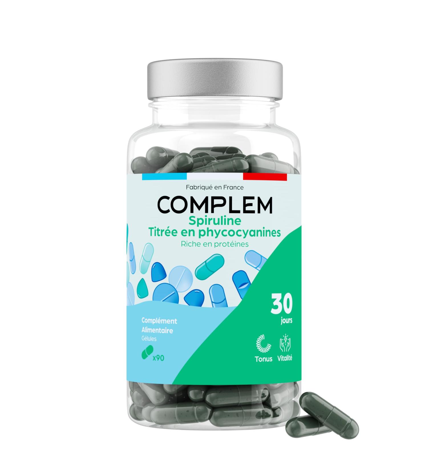 Spirulina Titled in Organic Phycocianins 1560mg per day - Rich in Protein & Iron - 12 Vitamins & Minerals - Made in France - 90 Capsules 1 Month Cure - Buy Online on GoSupps.com