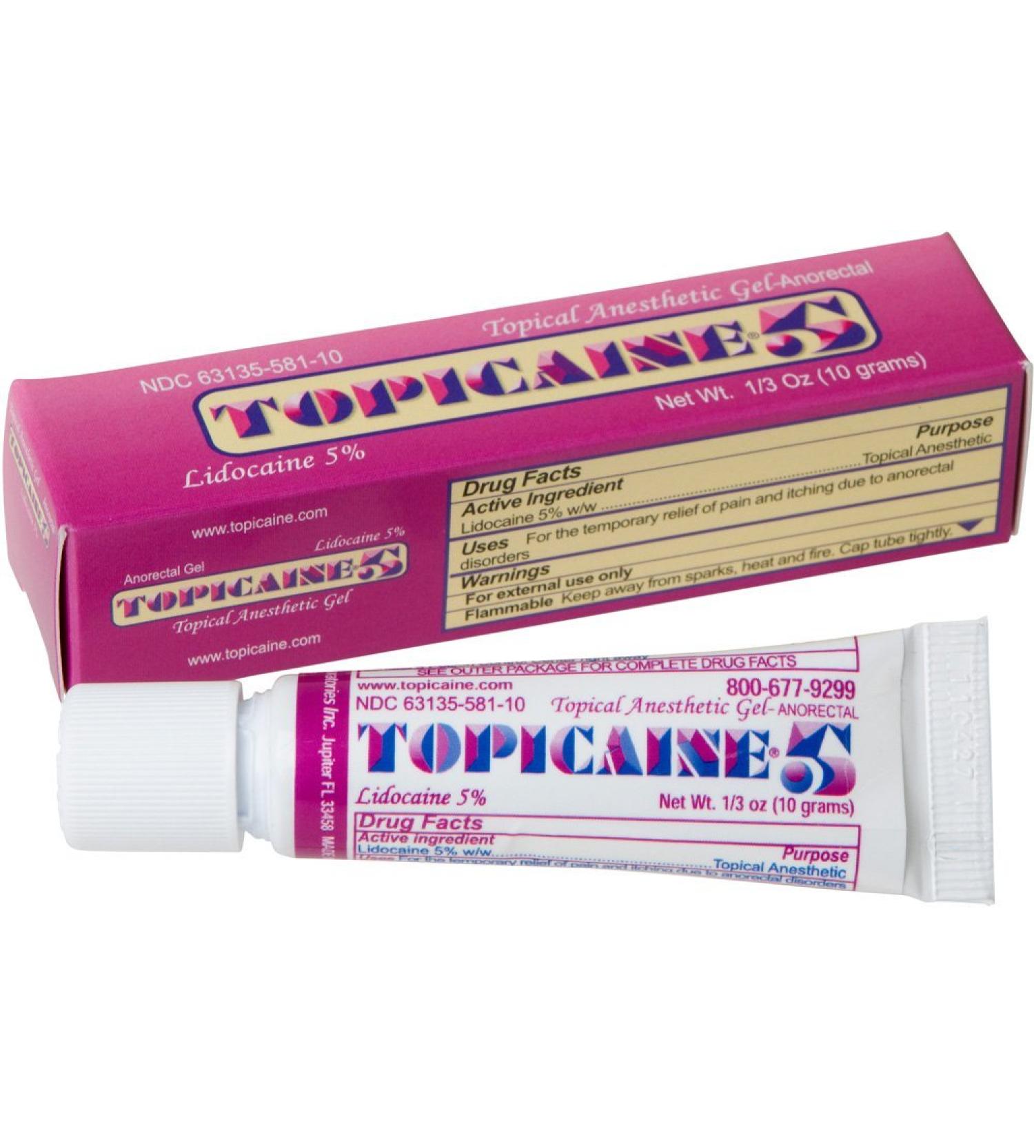 TOPICAINE 5 - Net Weight 1/3 OZ (10 grams) Lidocaine Anesthetic Anorectal Numbing Gel