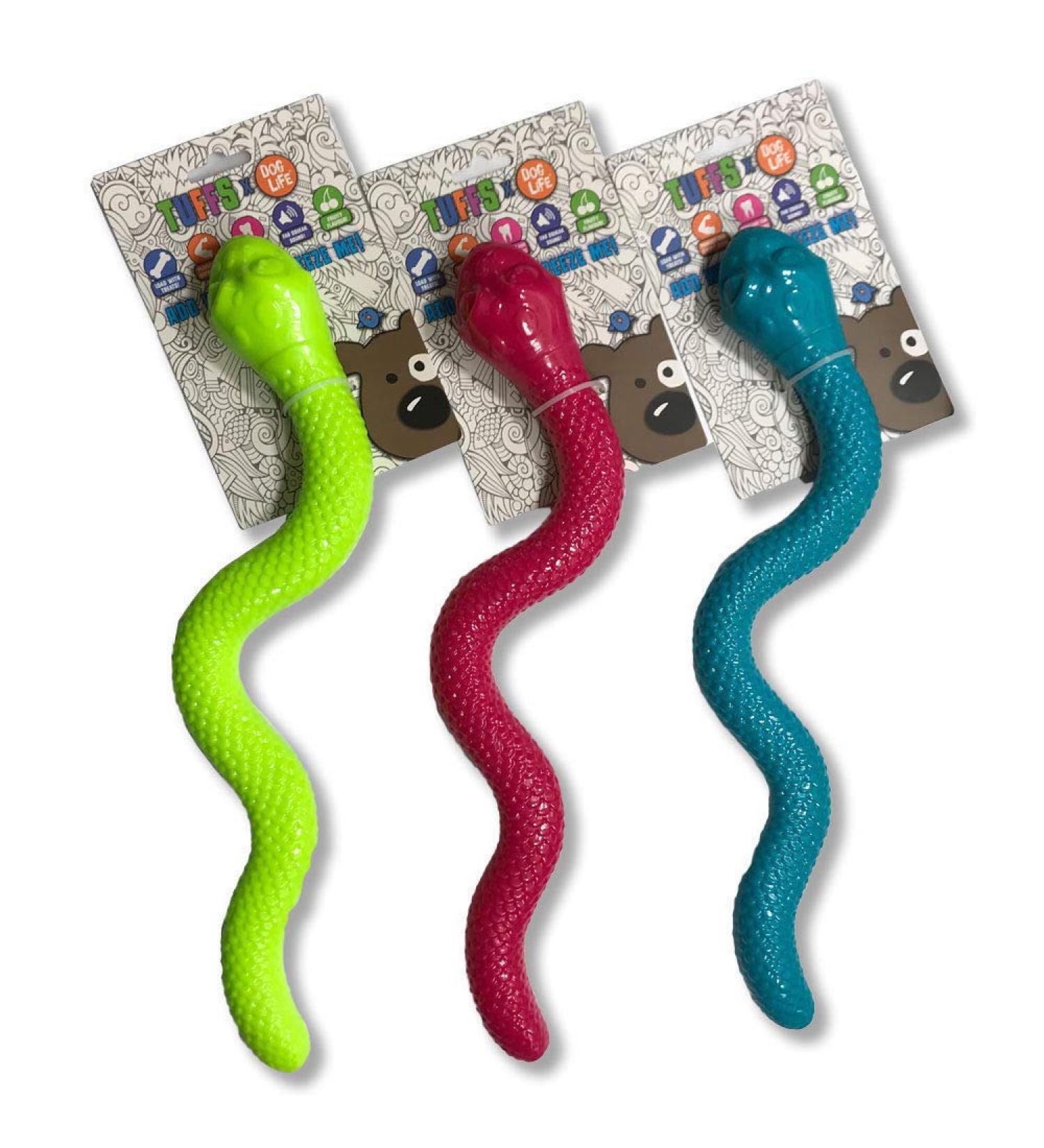 DogLife Tuffs TPR Snake Dog Toy Boredom Breaker Stuff With Treats/Peamutt Butter (Pink) ASSORTED COLOURS (GREEN BLUE OR PINK)