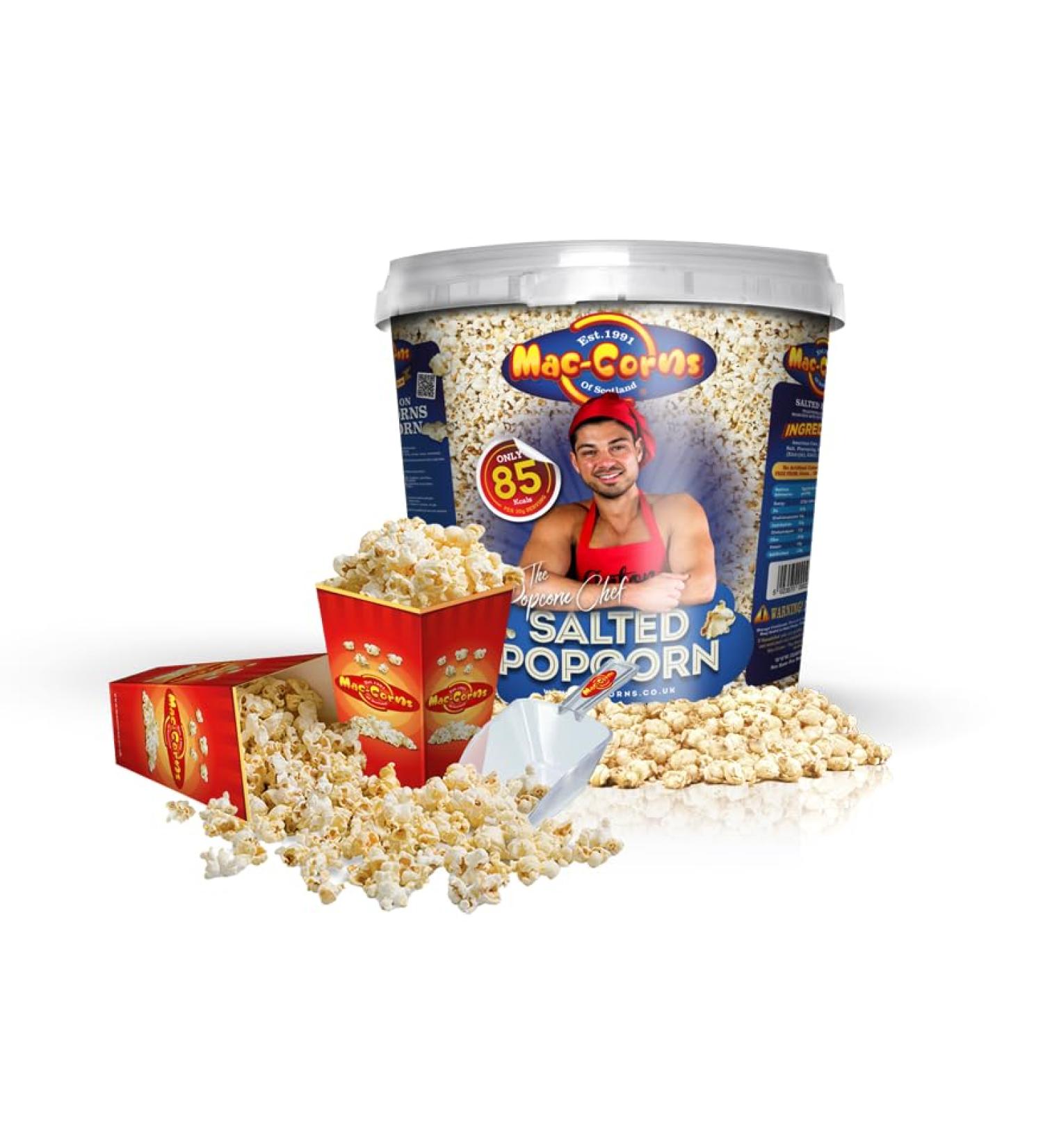 The Popcorn Chef's Movie Bucket 400g Salted Popcorn Includes 12 Tubs and Scoop Mac-Corns Traditionally Popped Popcorn Snack - Buy Online on GoSupps.com