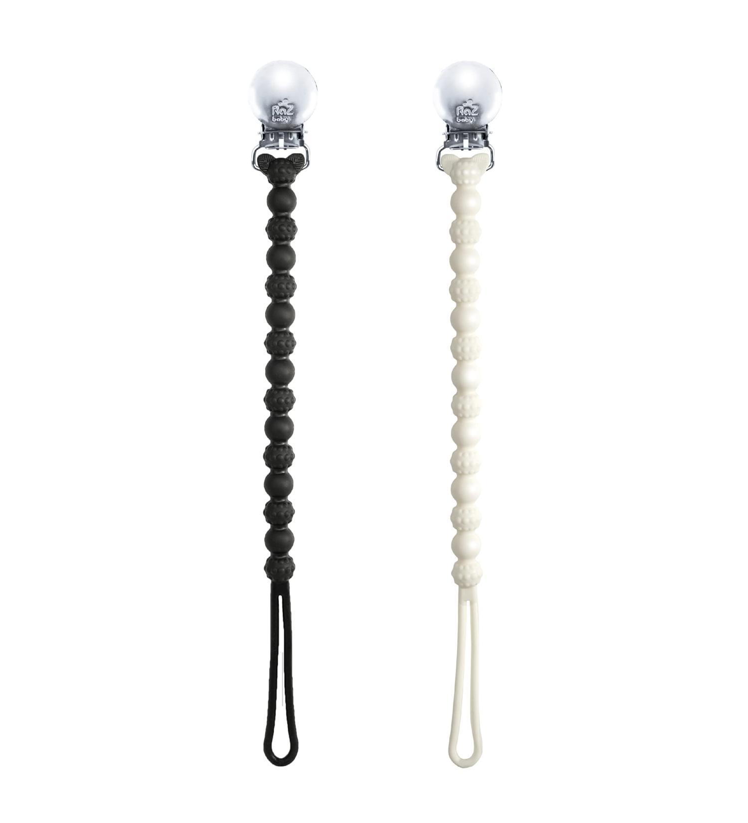 RaZbaby Silicone Pacifier Holder 2 Pack - Durable Textured Lanyard - BPA-Free - Universal Fit - Black/White - Buy Online on GoSupps.com