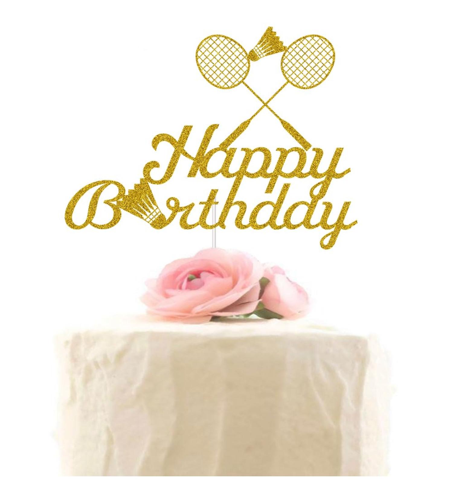 Badminton Happy Birthday Cake Topper Badminton Players Cake Decoration Sports Themed Birthday Party Supplies for Badminton Athletes and Lovers Gold Glitter - Buy Online on GoSupps.com