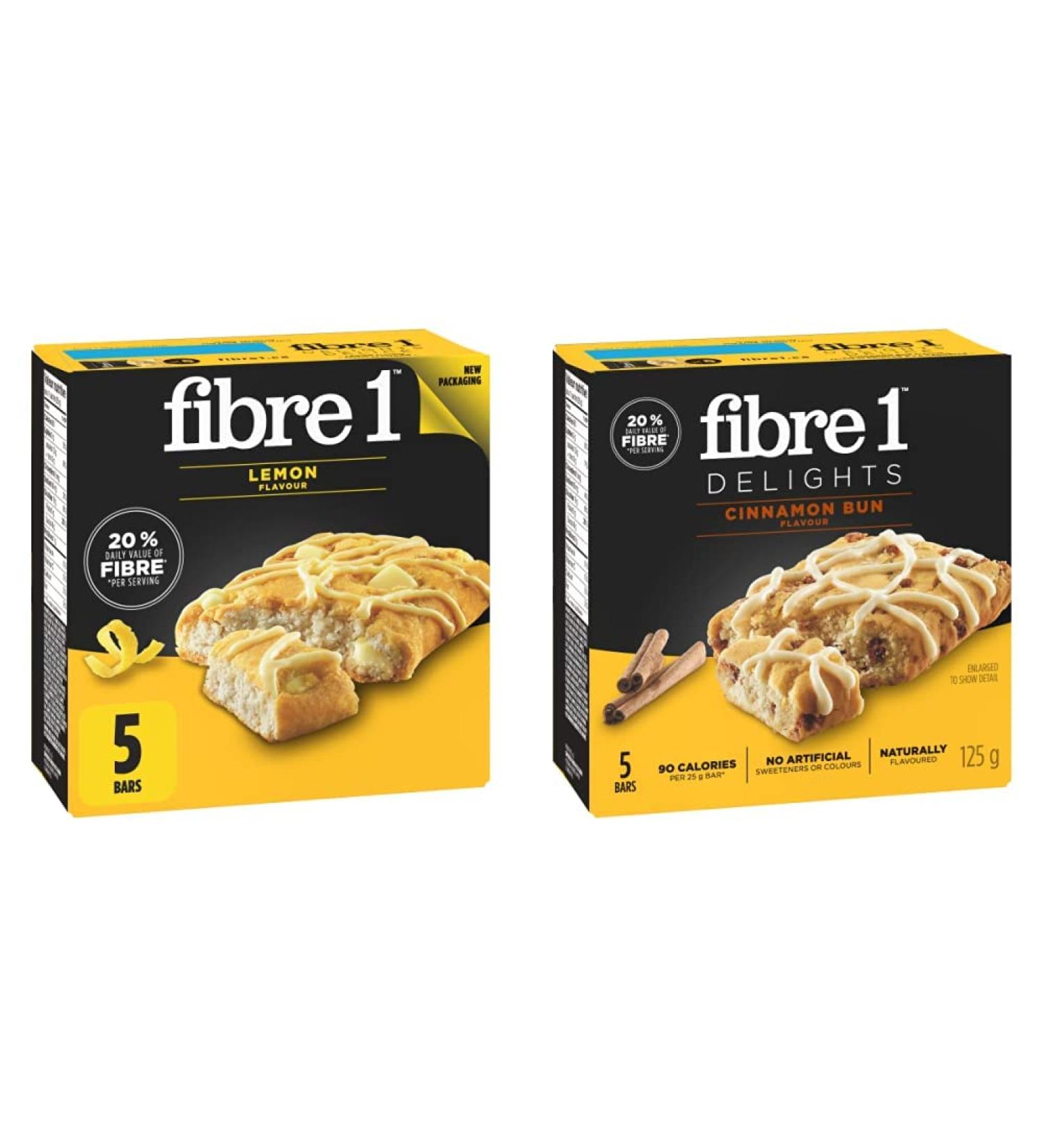 Fibre 1 Delights Bar Lemon Flavour 5-Count 125 Gram & Delights Cinnamon Bun Flavour 5 Count - Buy Online on GoSupps.com