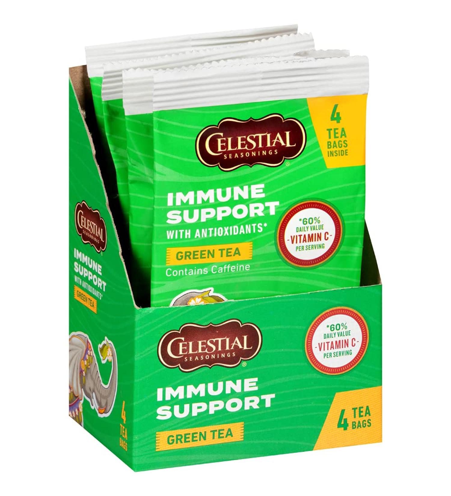 Celestial Seasonings Green Tea Immune Support | Antioxidants, Caffeine | 4 Tea Bags x 6 Pack - Buy Online on GoSupps.com