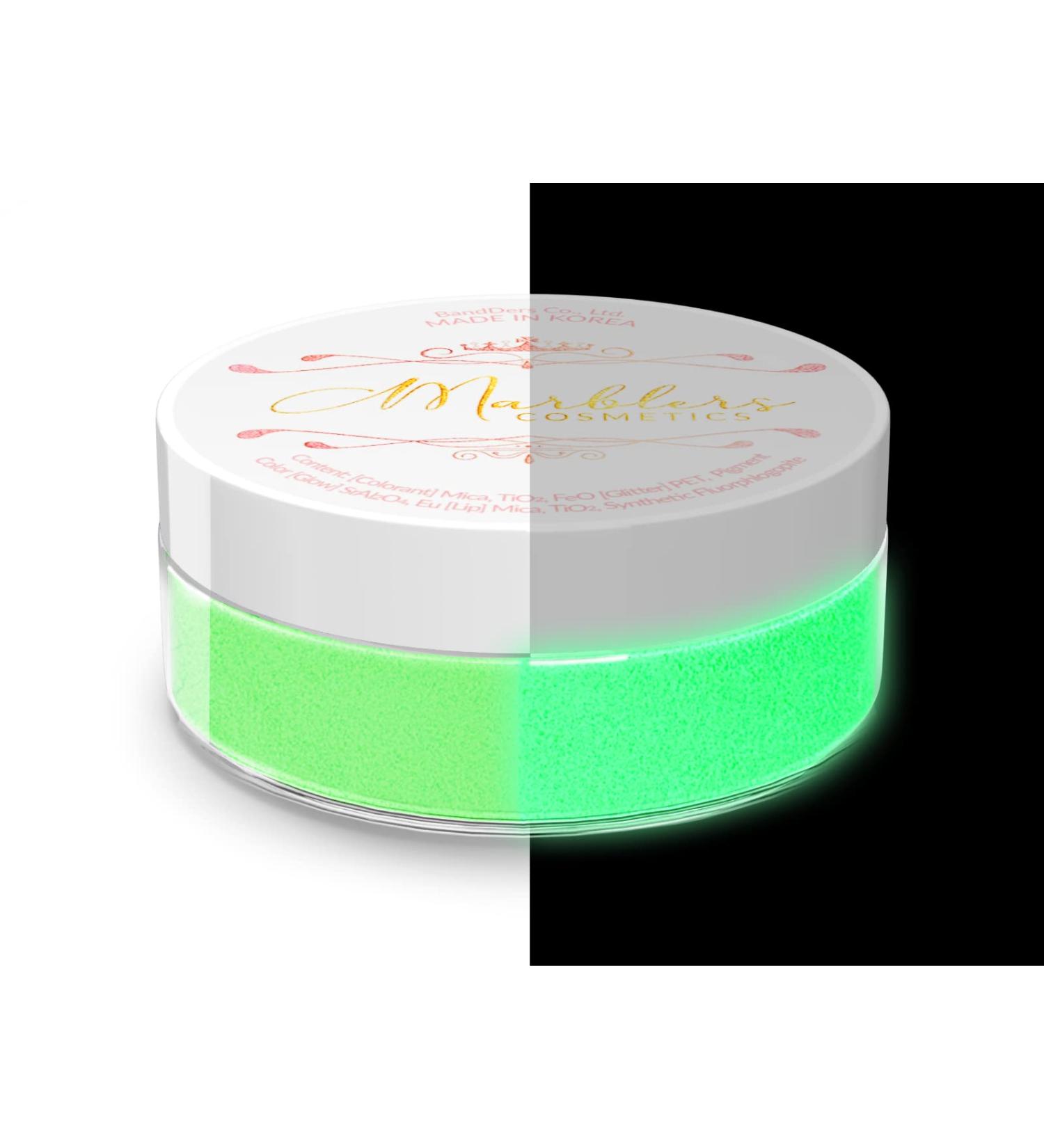MARBLERS Glow Green Powder 0.28oz - Cosmetic Grade, Vegan, Non-Toxic | Festival Rave Makeup for Eyes, Hair, Nails - Pearlescent Dye for Glow-in-the-Dark Effect - Buy Online on GoSupps.com