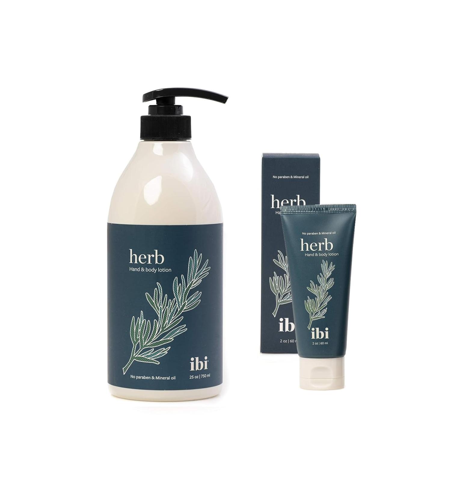 IBI Moisture Hand and Body Lotion Set For Dry Skin 750 ml Lotion and 2.02 oz Hand Cream (Herb)