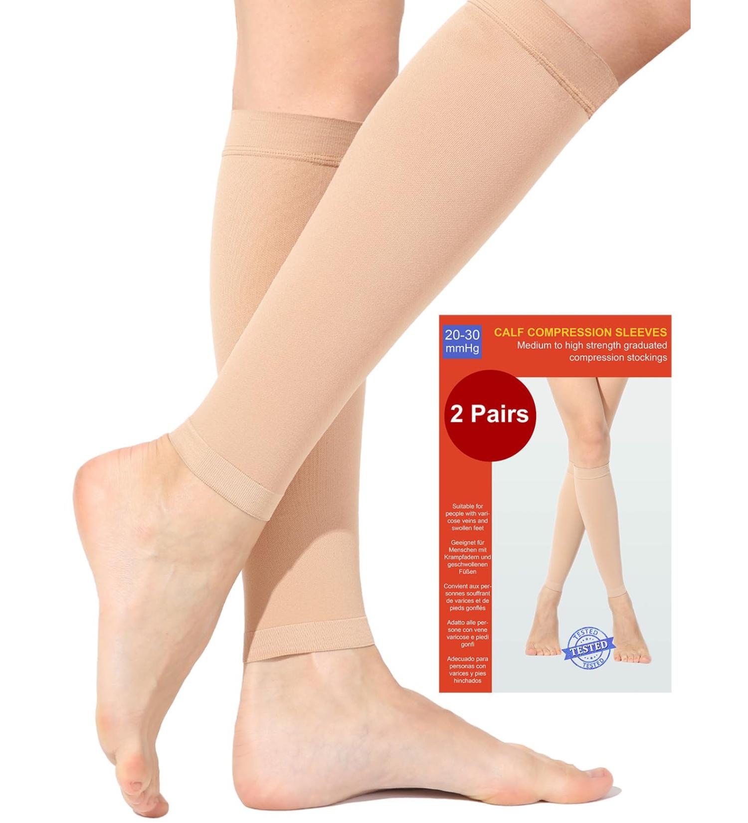 Medical Compression Stockings for Men & Women - 2 Pairs 20-30 mmHg Calf Support for Varicose Veins & Edema - Ideal for Travel & Sports Beige - Buy Online on GoSupps.com