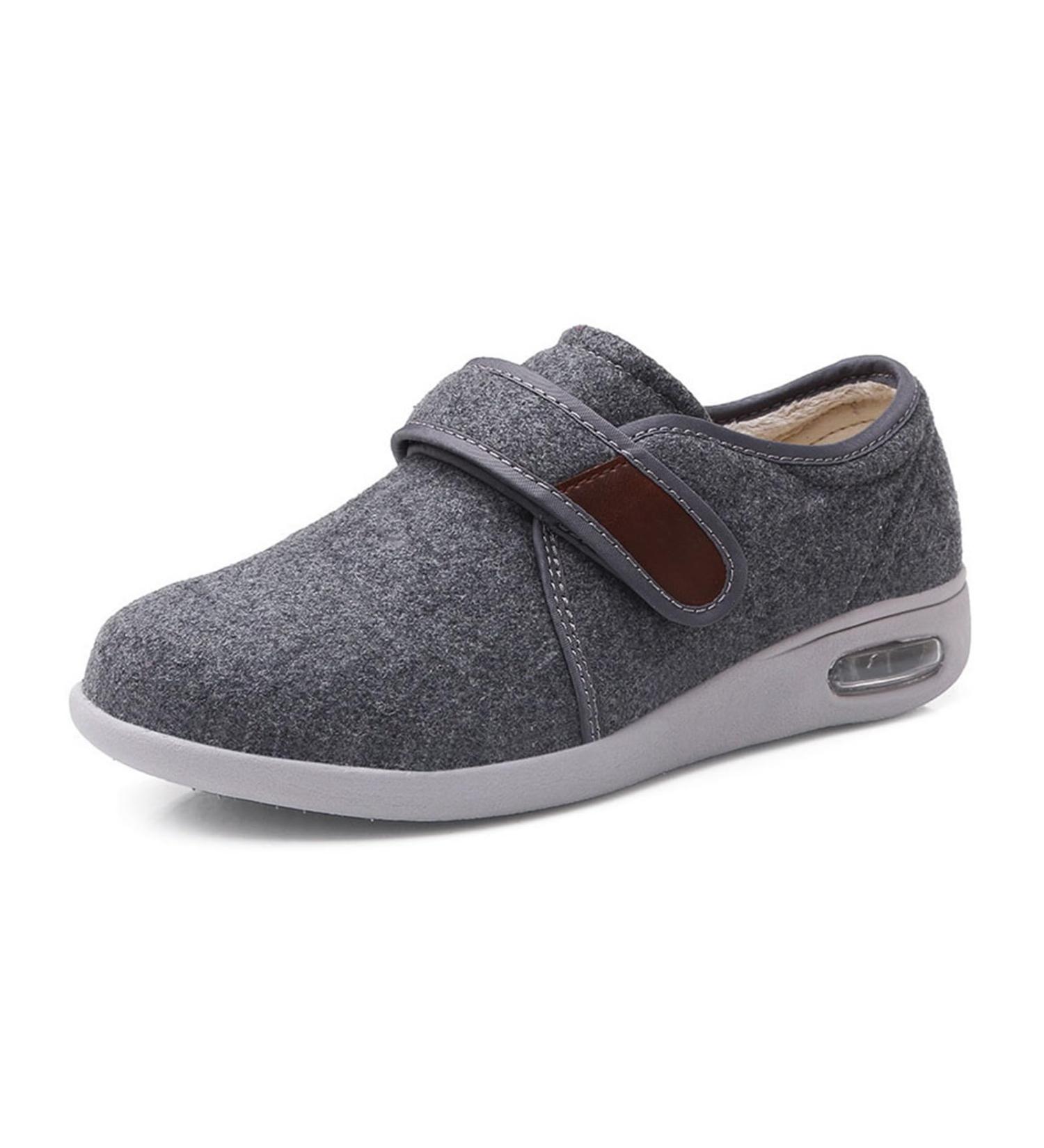 Men's Warm Plush Fleece Diabetic Shoes | Adjustable Straps Non-Slip Orthopedic Footwear for Elderly Pain Relief & Swollen Feet - Size 6 Gris - Buy Online on GoSupps.com