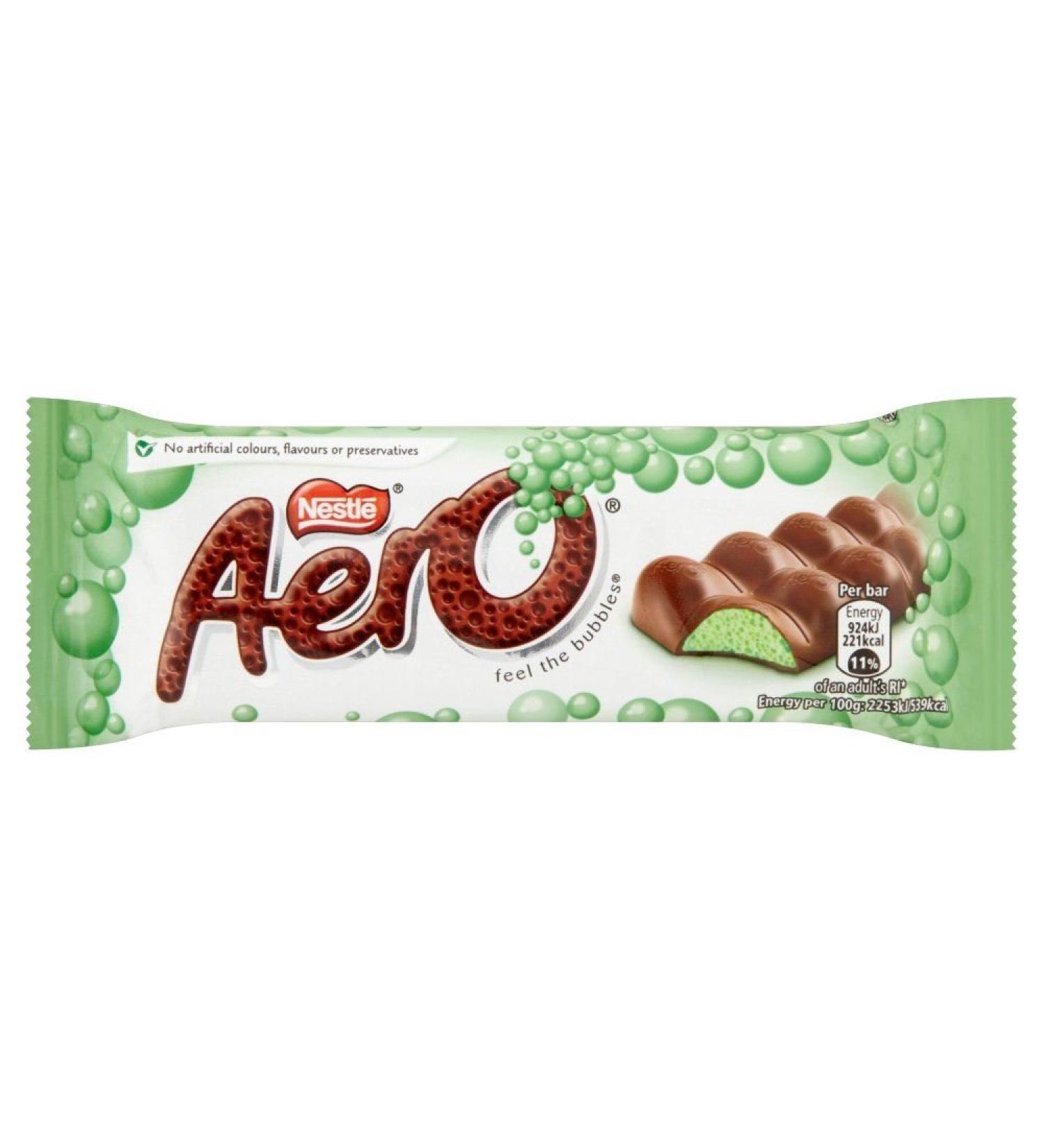 Aero - Barre de chocolat la menthe Bubbly - lot de 6 barres de 40 g