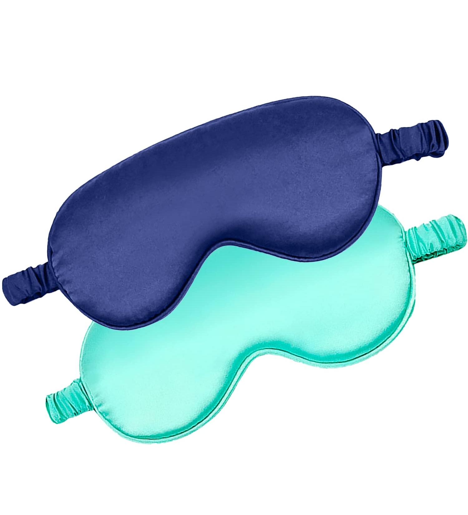 100% Silk Sleep Mask 2 Pack - Navy & Light Green - Soft Eye Cover for Sleeping - Blindfold for Women and Men - Travel Eyeshade with Elastic Strap - Buy Online on GoSupps.com