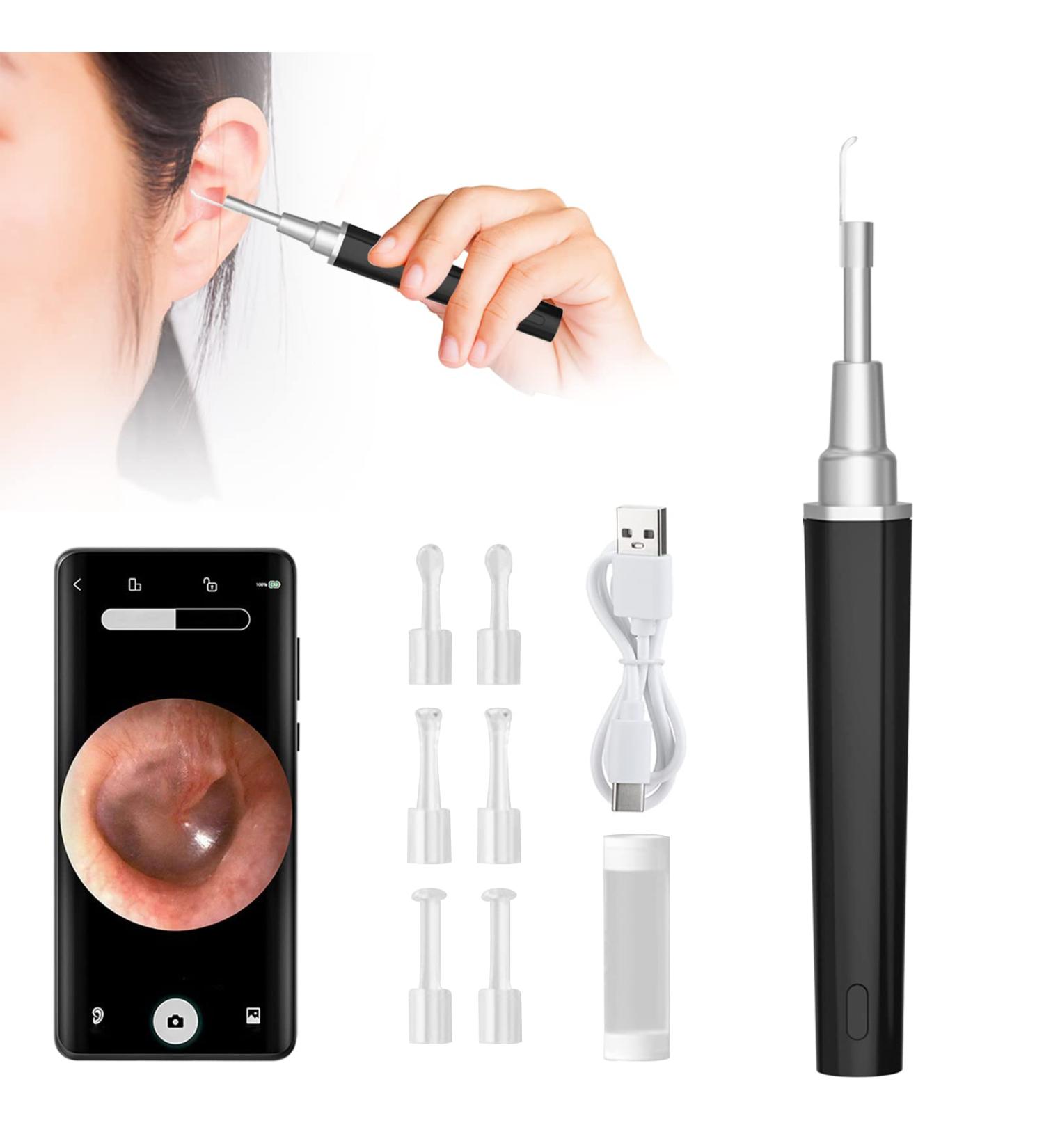 Intelligent WiFi Otoscope Ear Cleaner - 5MP HD Ear Wax Removal for All Ages | Earsworm Remover with LED - Black - Buy Online on GoSupps.com
