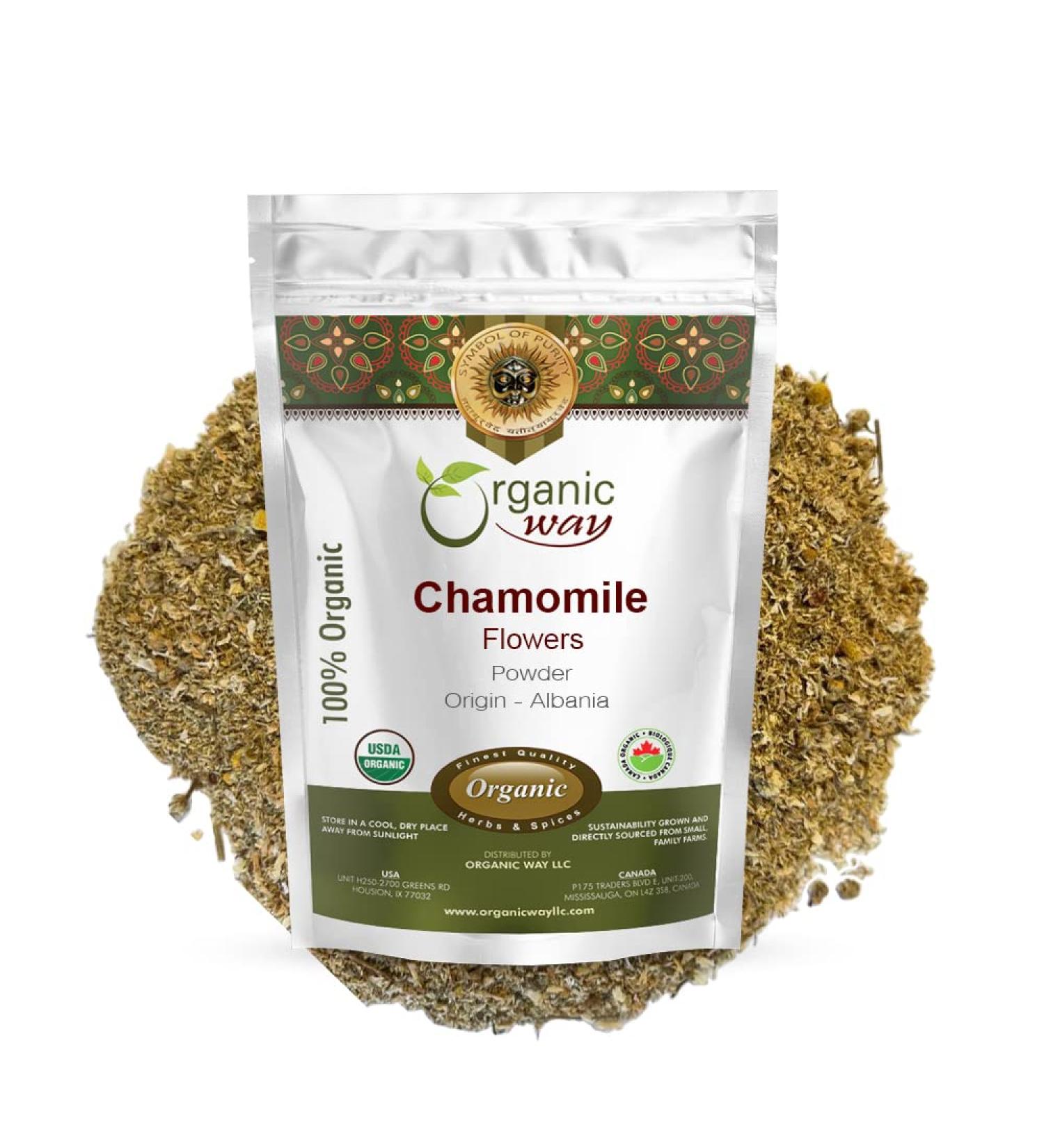 Organic Way Chamomile Flowers Powder (Matricaria chamomilla) Herbal Tea - European Wild-Harvest | Organic & Kosher Certified | Non GMO | USDA Certified | Origin - Albania (1/4 LB - 4 Oz) 4 Ounce (Pack of 1)
