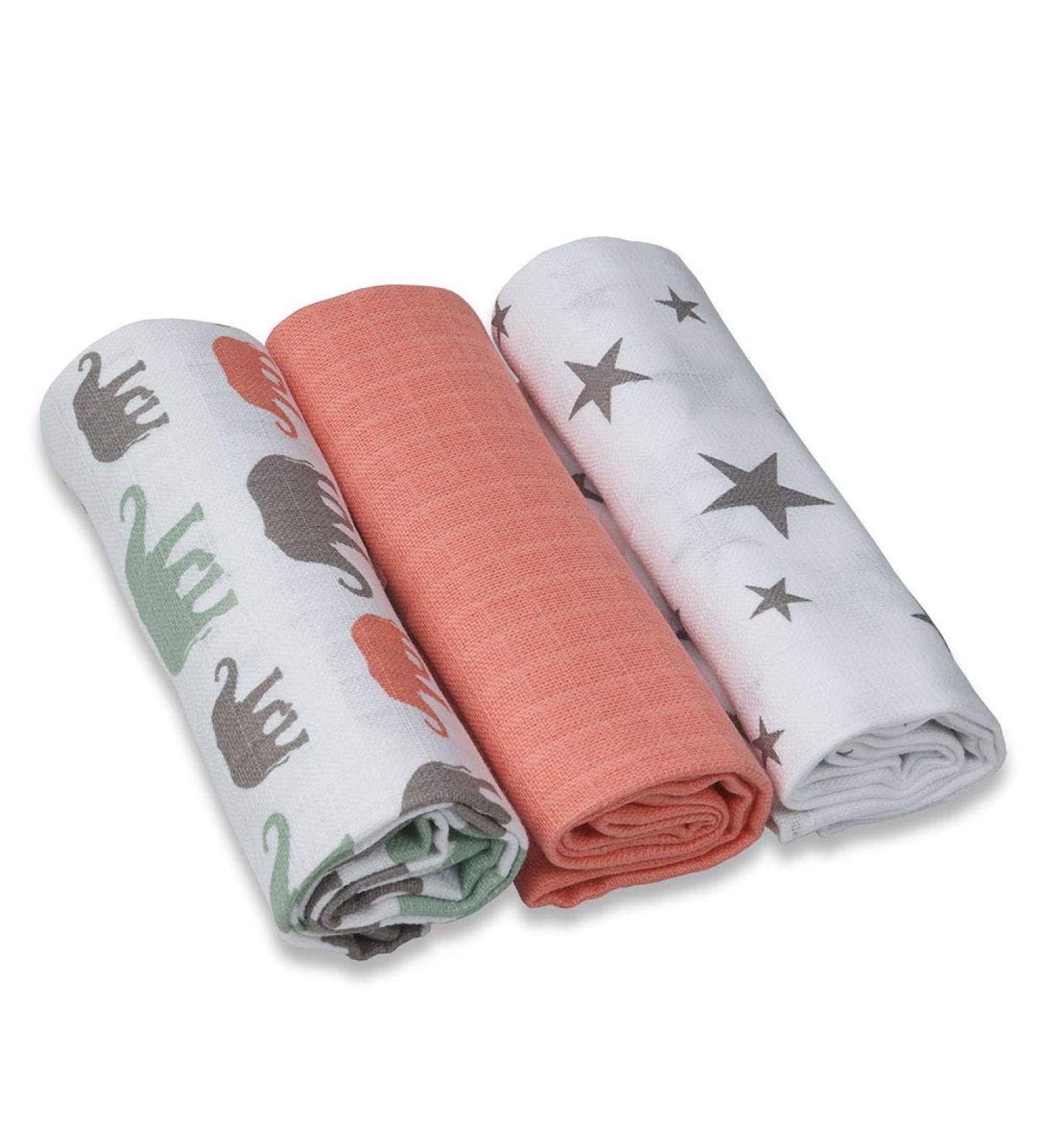 Green Woodpecker Mullwindeln 70x70cm - 100% Cotton Spitting Towels Skin-Friendly & Suction Strong Coral Stars & Elephants - Set of 3 - Buy Online on GoSupps.com