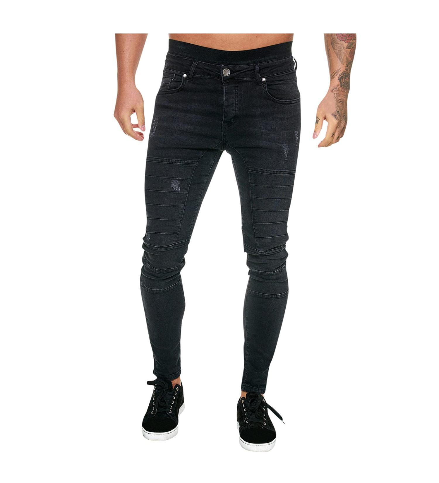 Shop Haiorziyou Men's Stretch Jeans Pants - Regular Fit Single-Colored Washed Out Jogging Trousers for Business & Leisure | XL Black - Buy Online on GoSupps.com