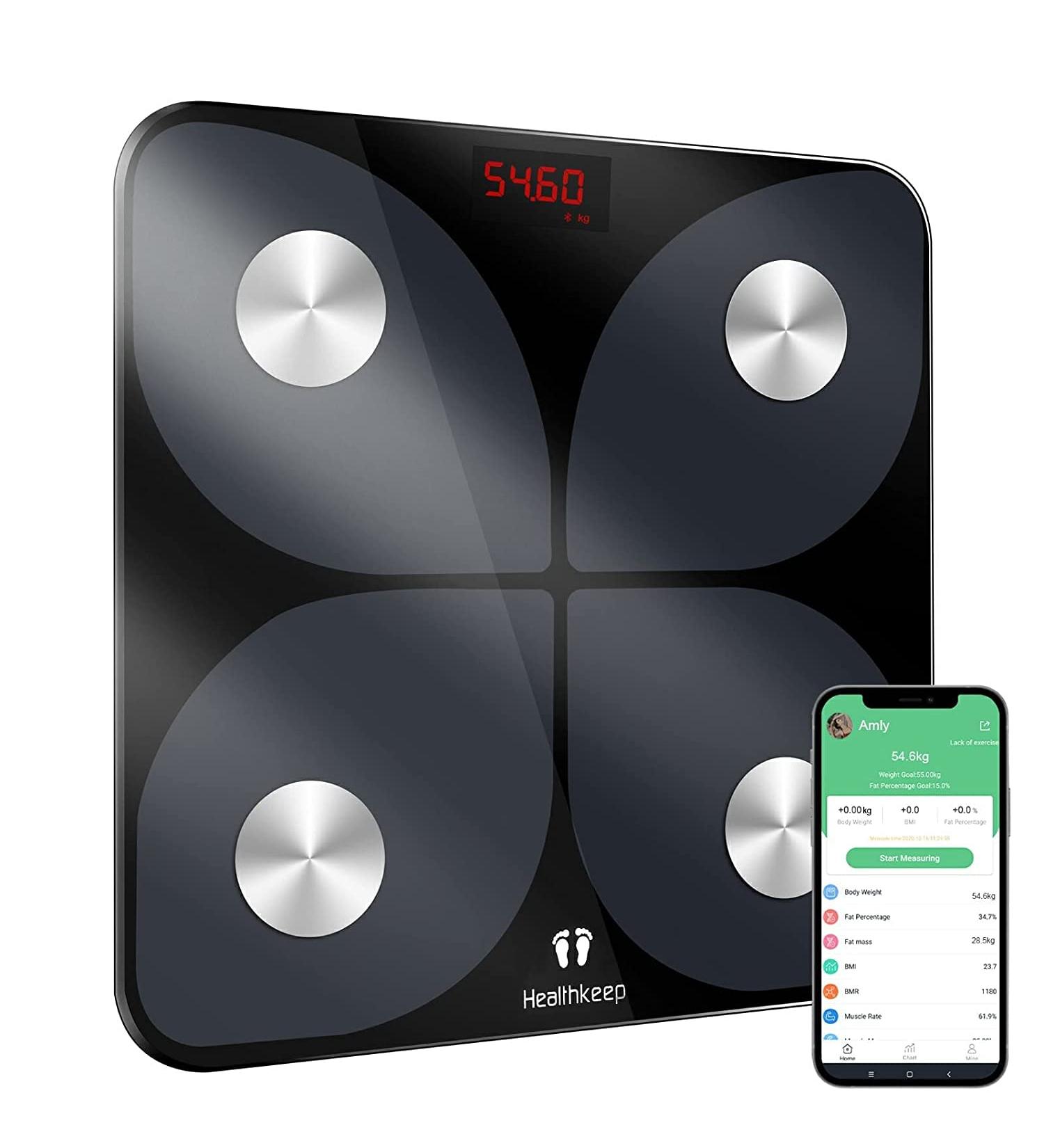 Healthkeep Digital Body Weight Scale with Body Fat Analysis - Smart Wireless Scale for 13 Health Indicators - LCD Backlight Display - 396 lb Capacity (Black) - Buy Online on GoSupps.com