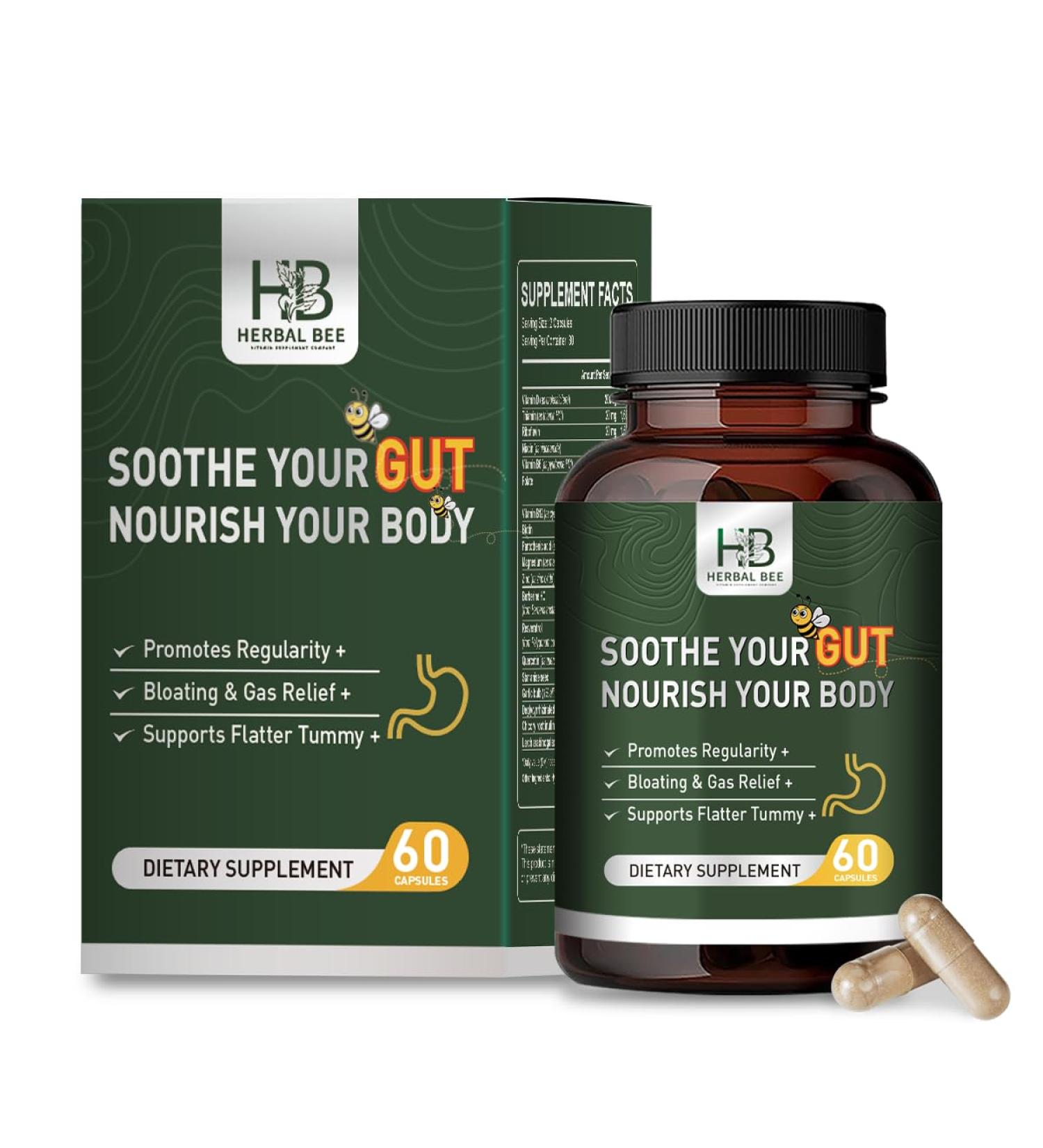Rigma Herbal BEE Gut Health - Gas and Bloating Relief Constipation Leaky Gut Repair - Gut Cleanse & Restore Digestion - Promote Regularity Colon Cleanser 60 Capsules - Buy Online on GoSupps.com