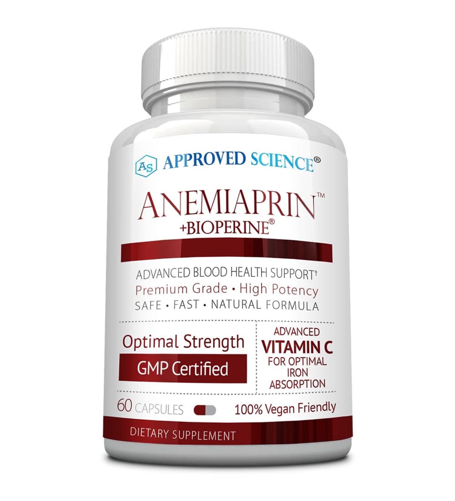 Anemiaprin: Absorbable Iron with Vitamin C for Healthy Hemoglobin & Energy - 60 Capsules, Non-GMO Vegan - 1 Month Supply - Buy Online on GoSupps.com