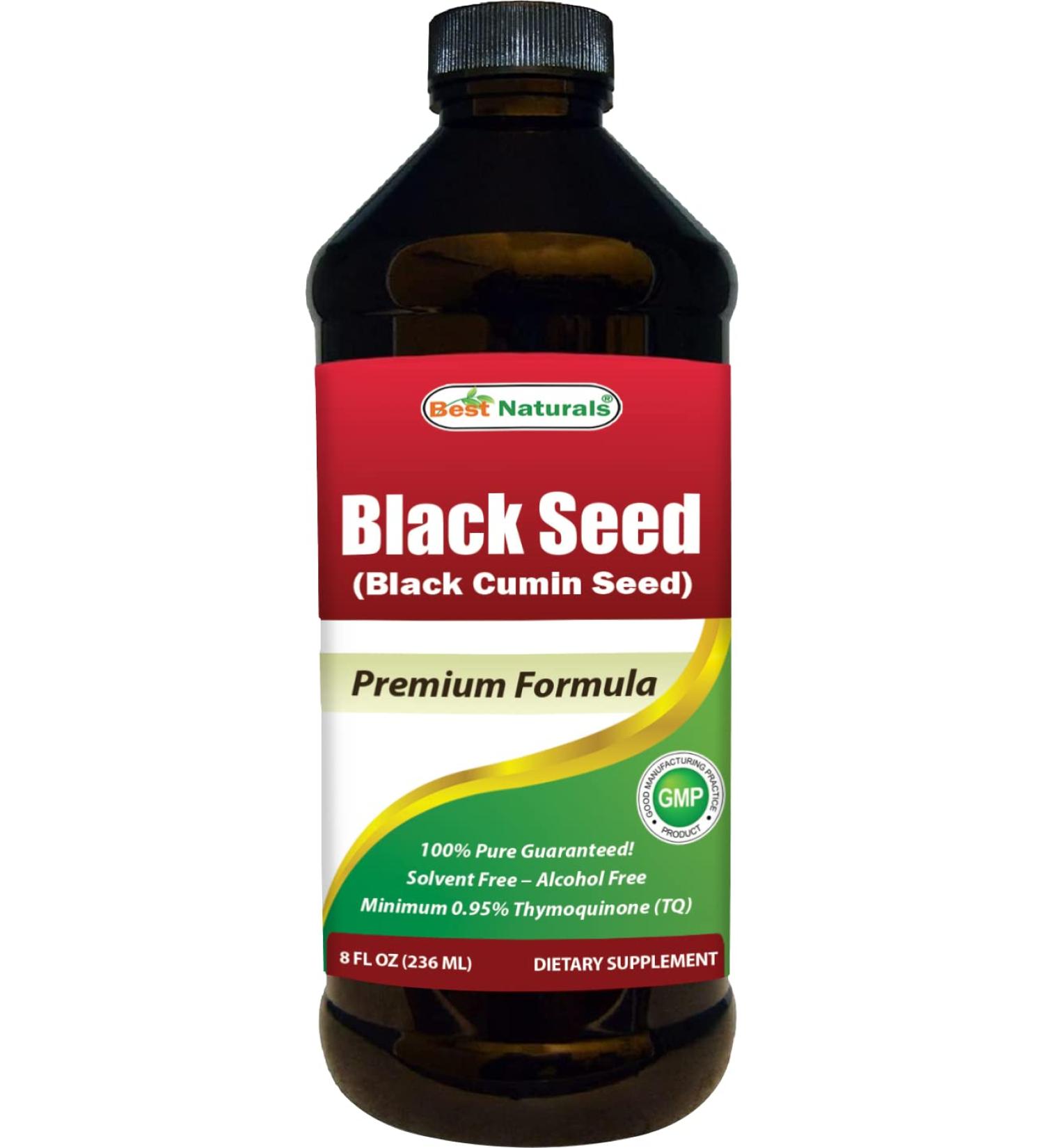Best Naturals Black Seed Oil - Minimum 0.95% Thymoquinone (TQ) - Cold Pressed Nigella Sativa Aids in Digestive Health, Immune Support, Brain Function, Joint Mobility, Gluten Free, Non GMO - 8 OZ