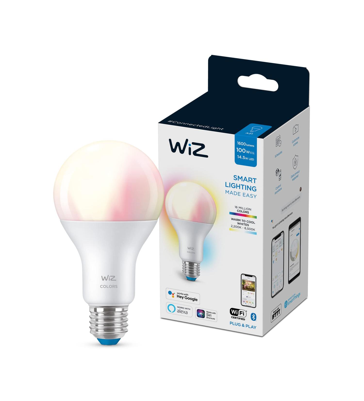 WiZ Connected Color High Lumen 100W A21 Smart WiFi Light Bulb  16 Million Colors  Compatible with Alexa and Google Home Assistant  No Hub Required  1 Bulb A21 Color 1 Count (Pack of 1) - Buy Online on GoSupps.com