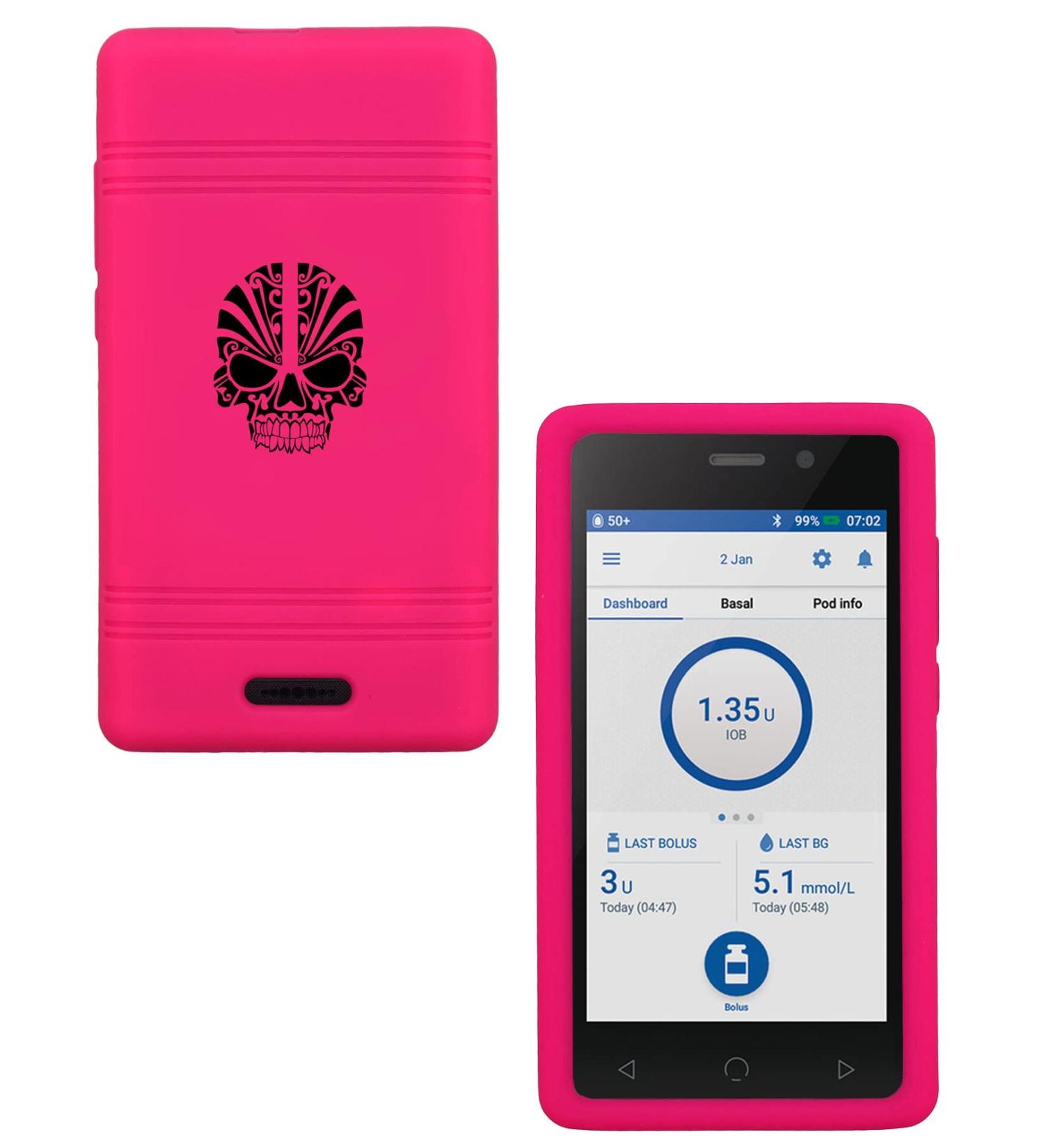New Premium Skull Silicone Case for Omnipod Dash PDM (Personal Diabetes Manager) (Skull2/HPink)