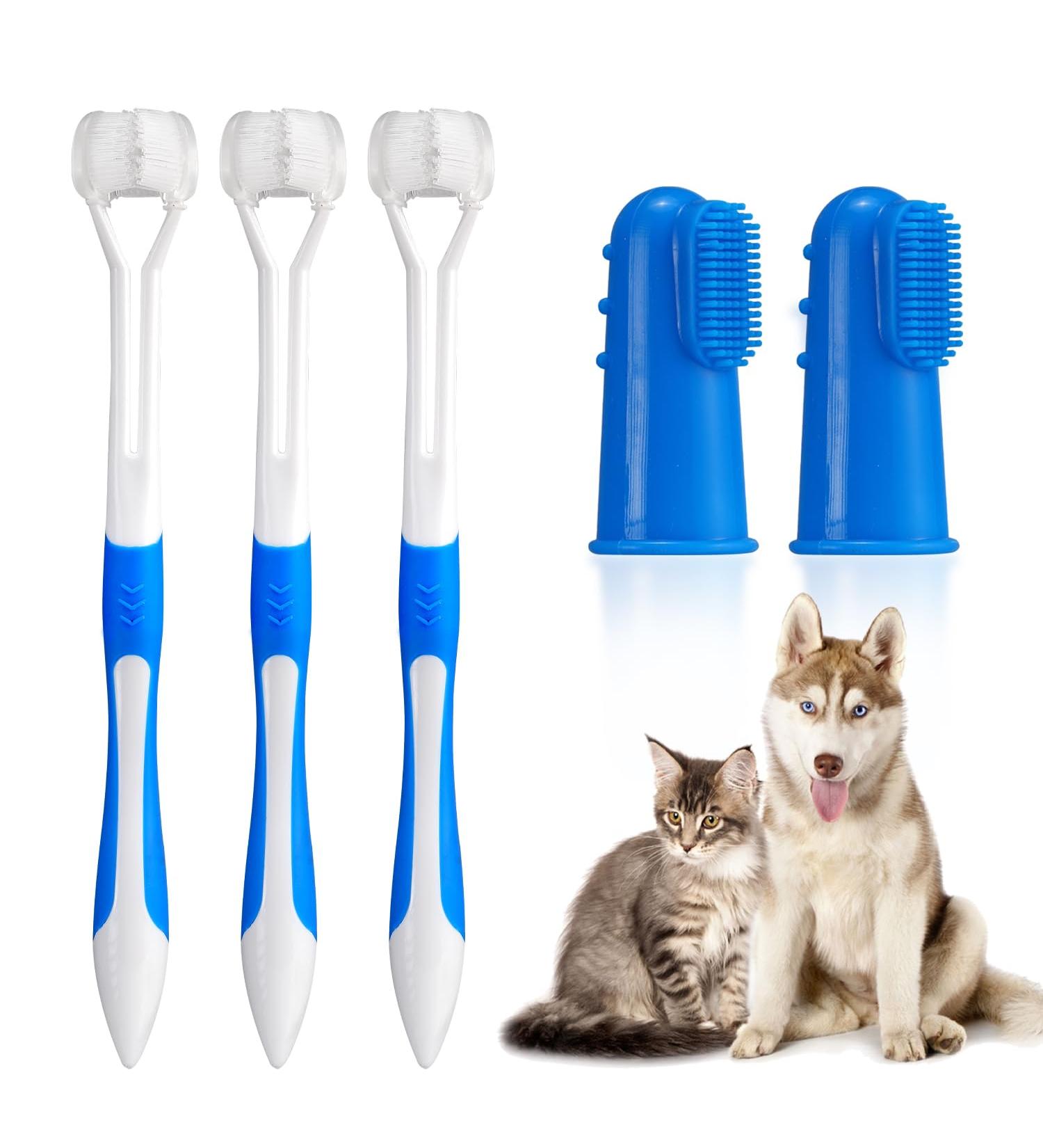 Pawsitive Vibes Dog Toothbrush Set - 3-Sided Silicone Toothbrush for Dogs Cats & Puppies - Easy & Safe Cleaning - Buy Online on GoSupps.com