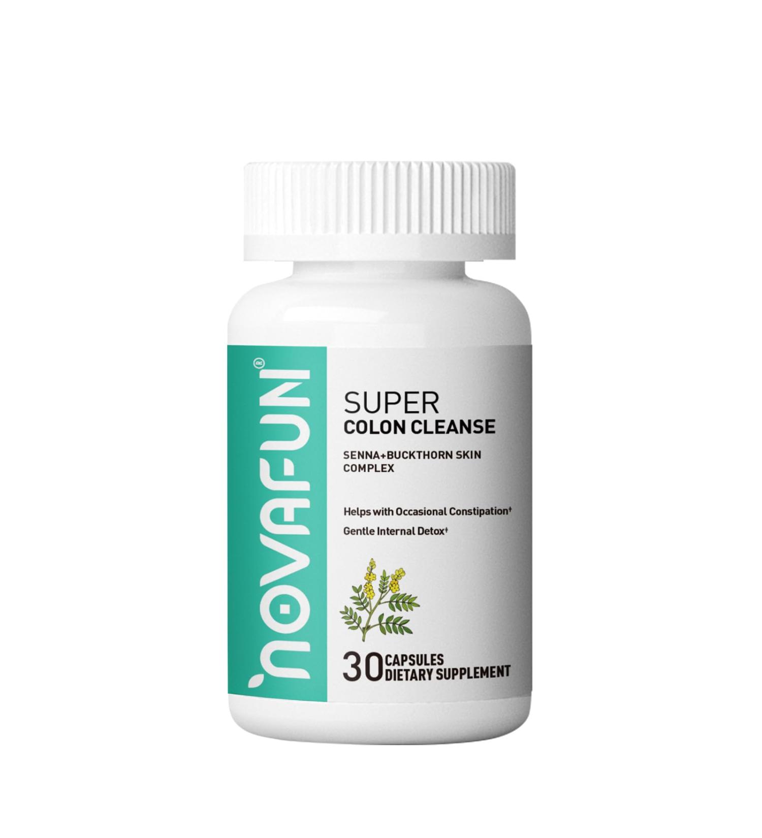 Novafun Supper Colon Cleanse Detox Supplement with Senna Leaf Psyllium Husk & Probiotics Supports Bloating Relief & Gut Health 30 Capsules (15 Servings)