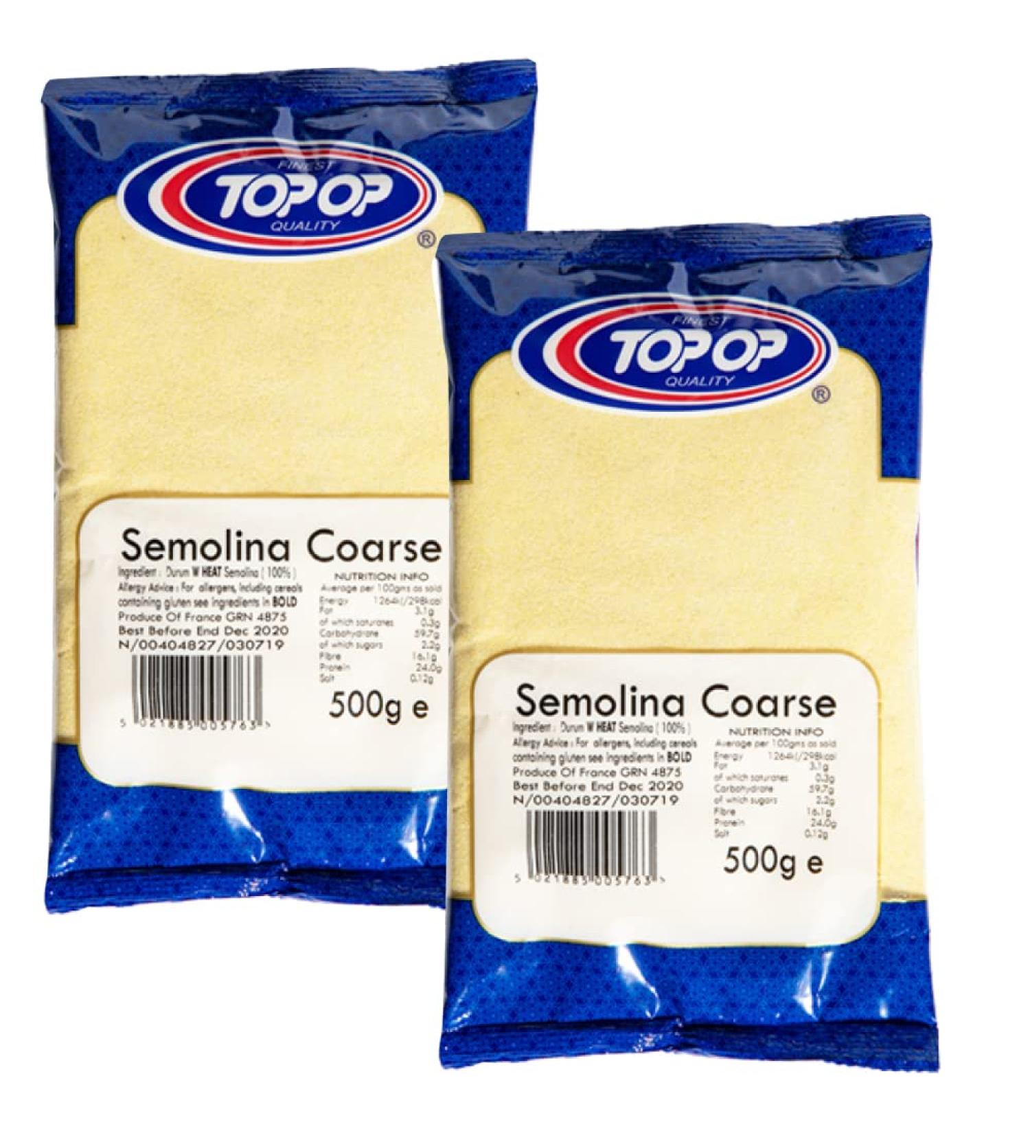 Top op Semolina Coarse 500g (Pack of 2) - Also known as Suji - Used to make Pasta Pizza Bread and Biscuit Doughs