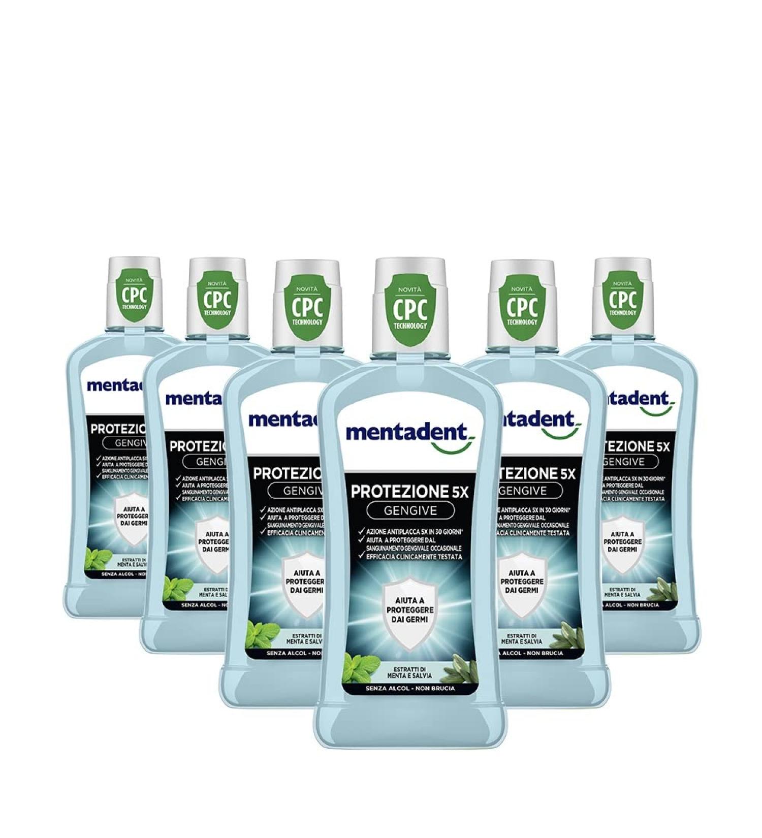 Mentadent Mouthwash 5x Gum Protection with CPC - 6 x 400ml for Occasional Bleeding Gums - International Shipping Available - Buy Online on GoSupps.com