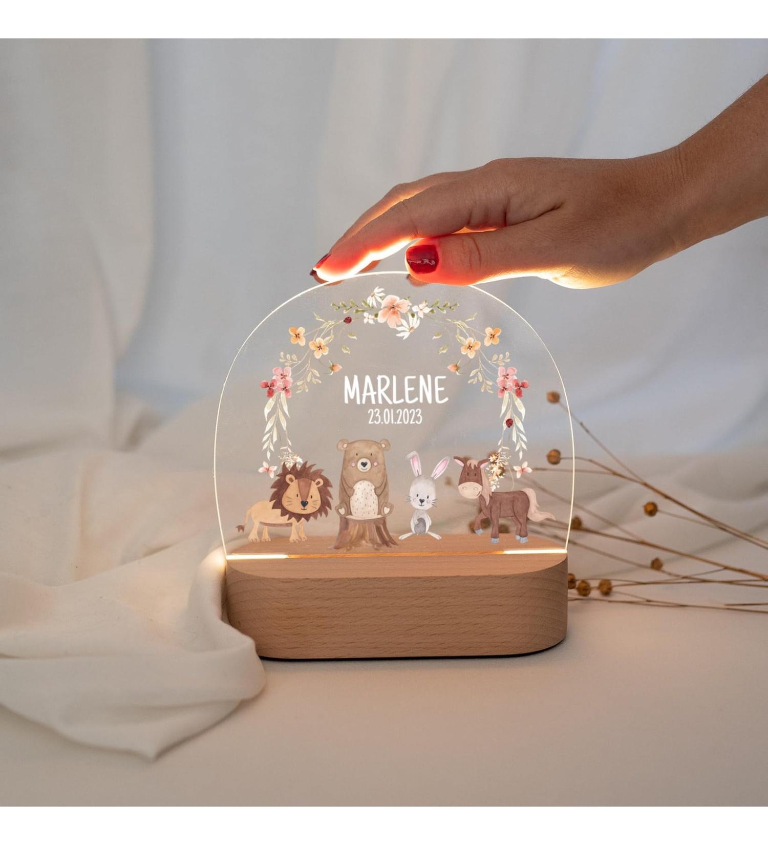 Personalized Night Light for Babies | Custom Bedside Lamp & Unique Gifts for Children | Baby Gift Ideas | Animal & Flower Wreath Designs - Buy Online on GoSupps.com