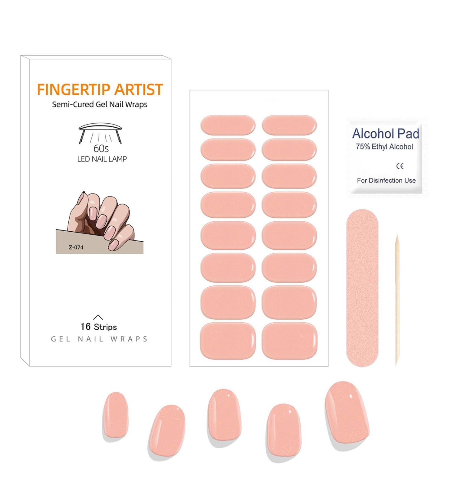 Semi Cured Gel Nail Strips 16Pcs - Long Lasting Salon-Quality Glitter Nail Wraps | Easy to Apply & Remove with Soft Gel Finish - Nude - Buy Online on GoSupps.com