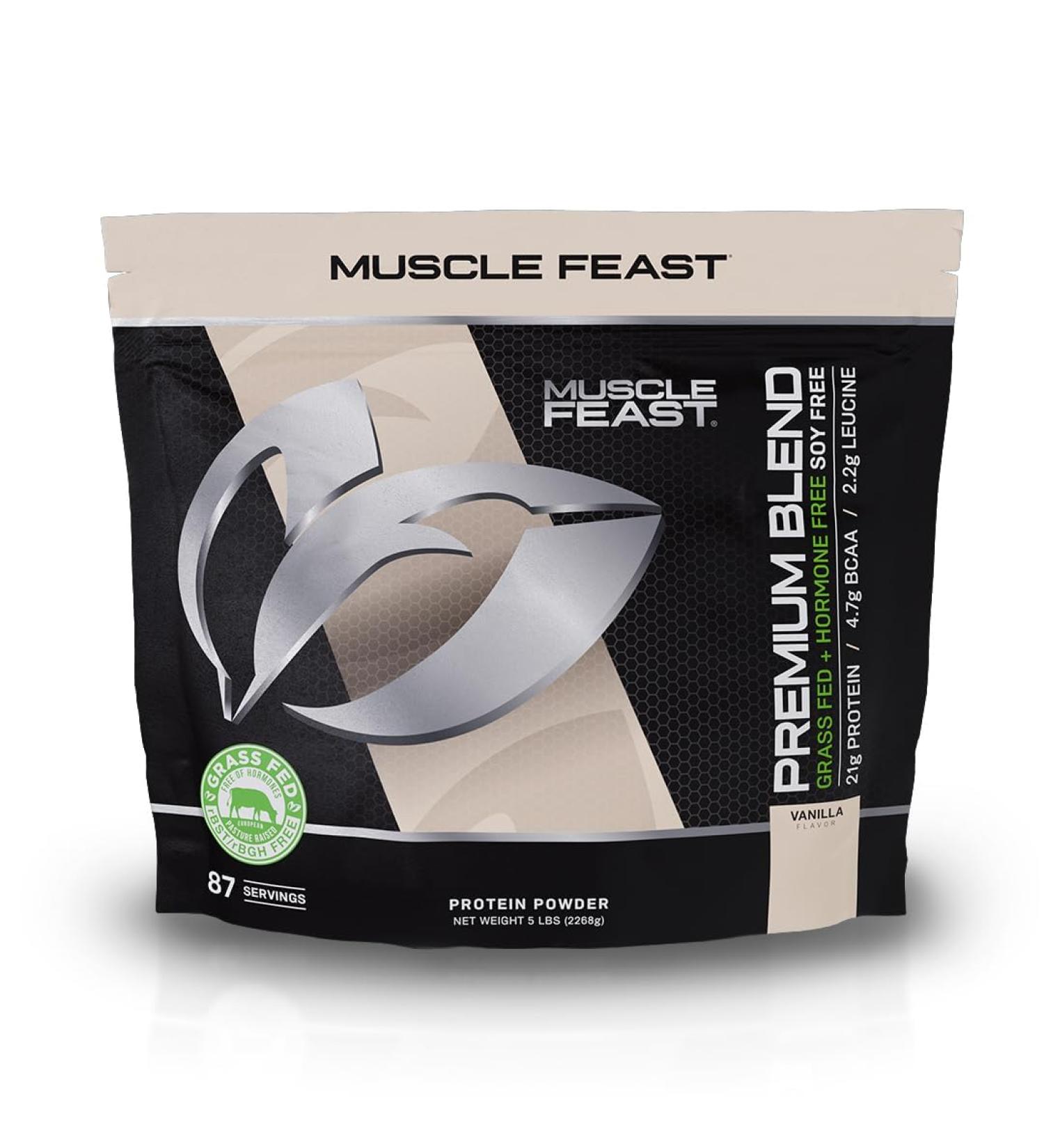 Muscle Feast Premium Grass-Fed Whey Protein Powder - Natural Vanilla | 5lb Hormone-Free eCommerce Worldwide Shipping - Buy Online on GoSupps.com