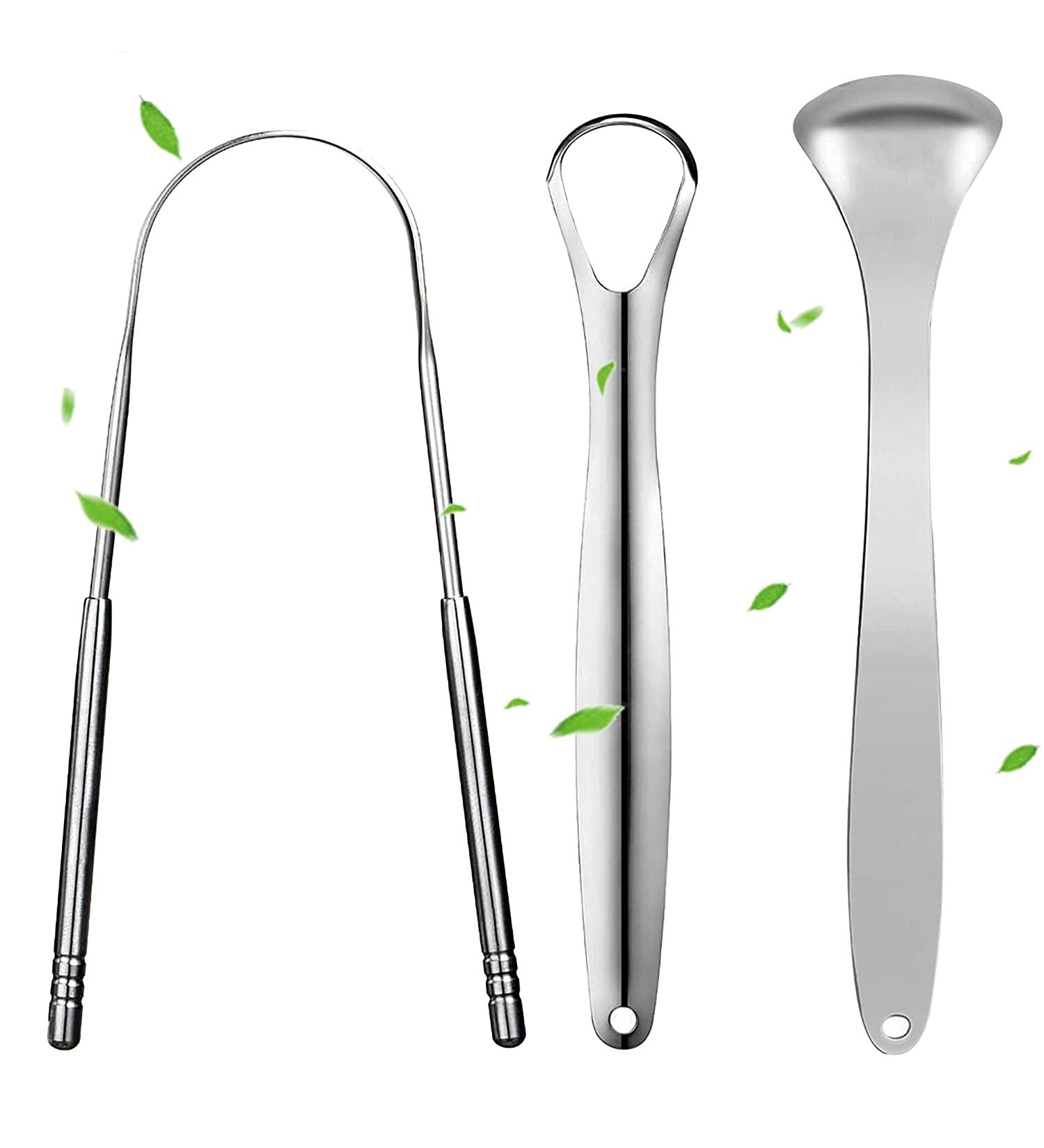 Premium 3pcs Metal Tongue Scraper Set | Stainless Steel Cleaner for Adults & Kids | Removes Bad Breath & Coating | Oral Care Tools - Buy Online on GoSupps.com