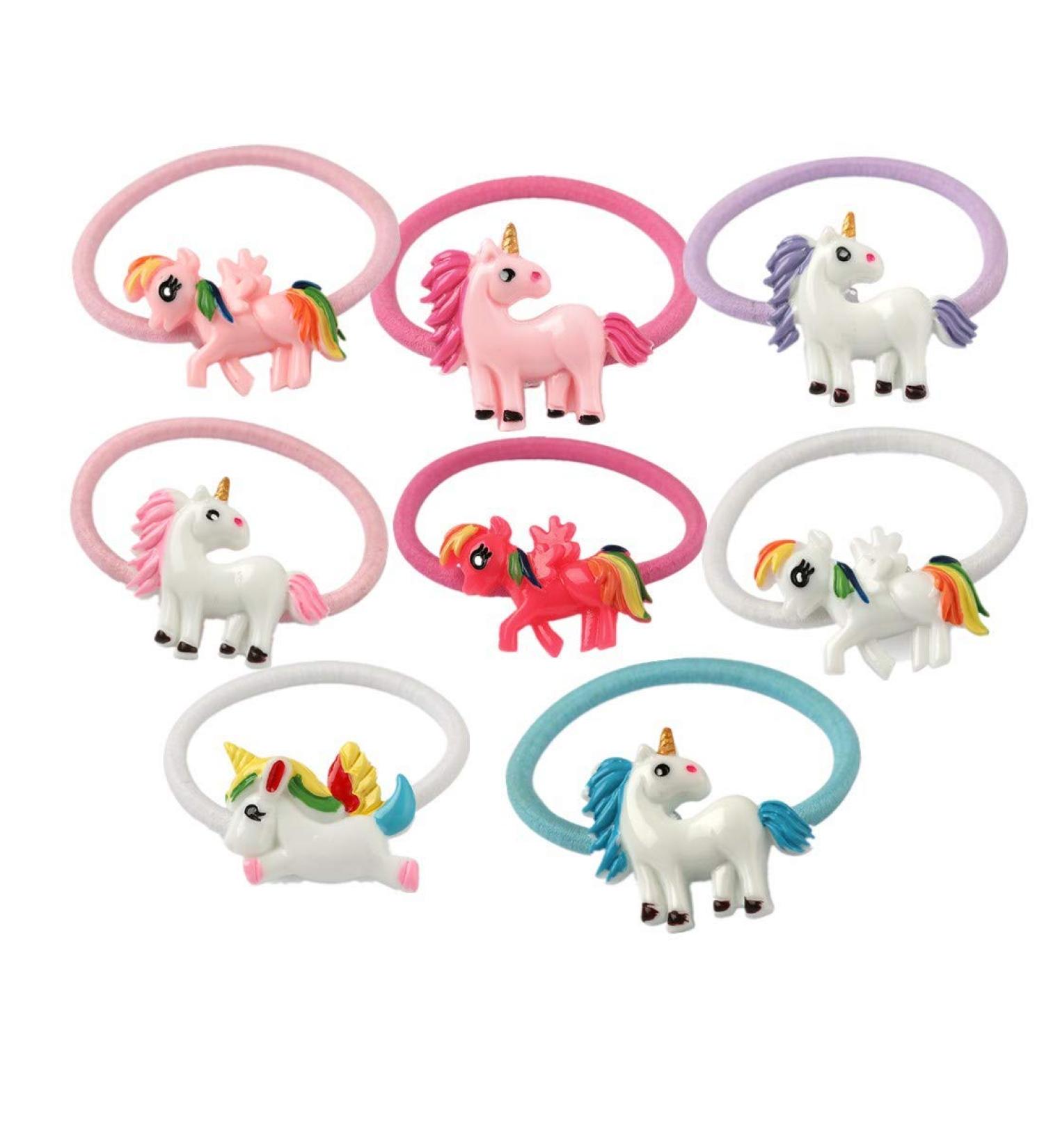 Elastic Unicorn Hairbands - 8 Cartoon Ponytail Ties | Cute Rubber Band Accessories for Kids - Buy Online on GoSupps.com