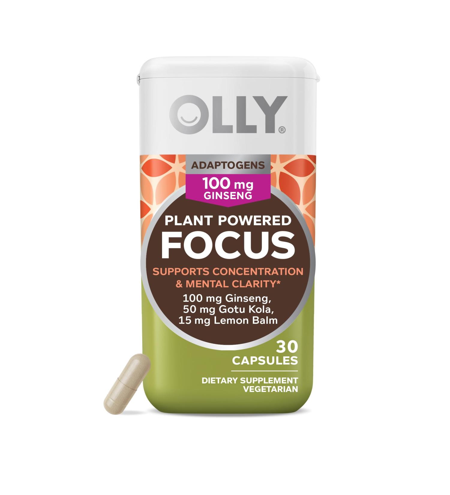 OLLY Focus Adaptogen Ginseng Gotu Kola Mood Support Supplement Vegetarian Capsules - 30ct Herbal Supplement - Buy Online on GoSupps.com